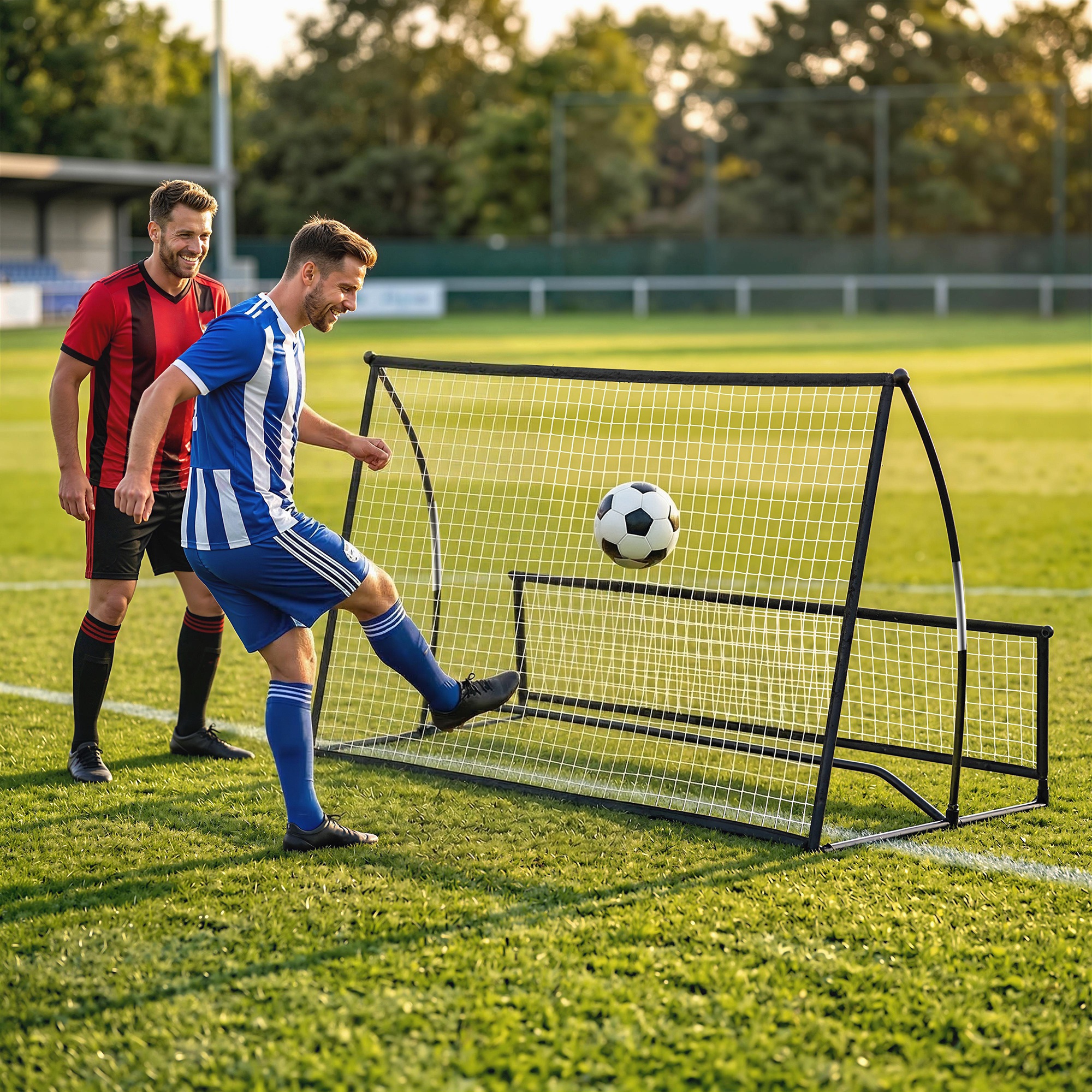 Futbolo atmušimo tinklas, dvipusis, juodas, 200 × 94 × 122/52 cm