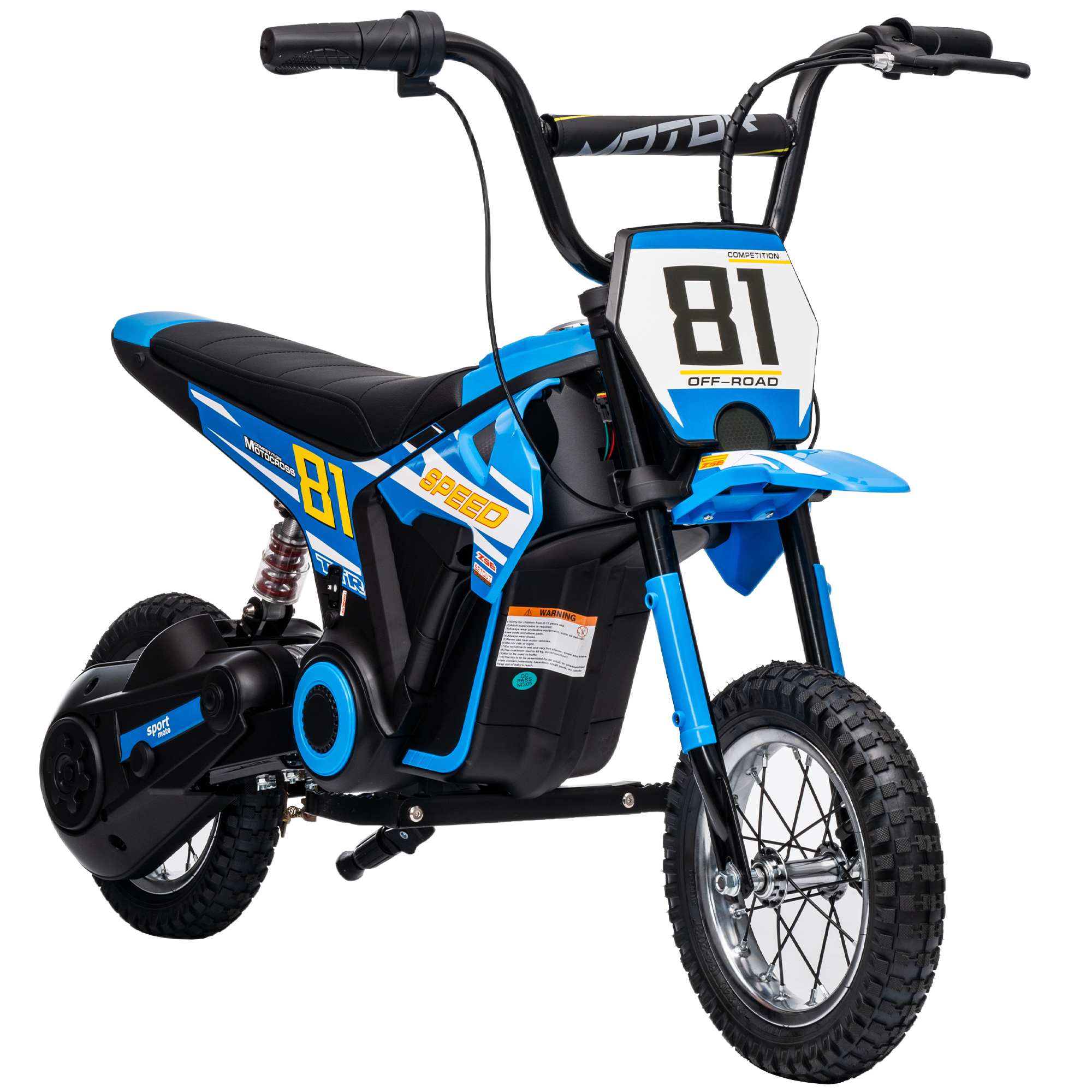 Vaikiškas elektrinis motociklas su 24 V 250 W varikliu ir galine pakaba, mėlynas ir juodas, 119 × 64 × 76,5 cm