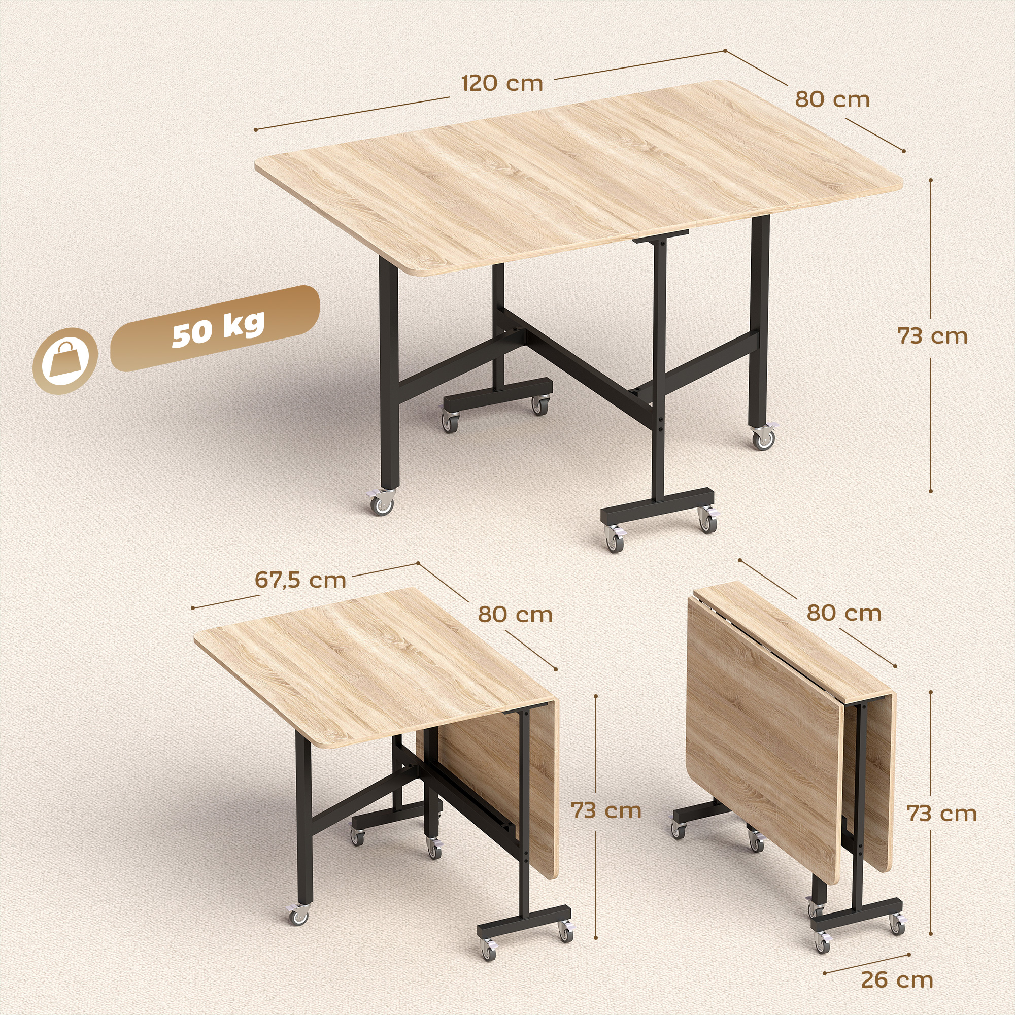 Sulankstomas stalas 120 x 80 x 73 cm 2