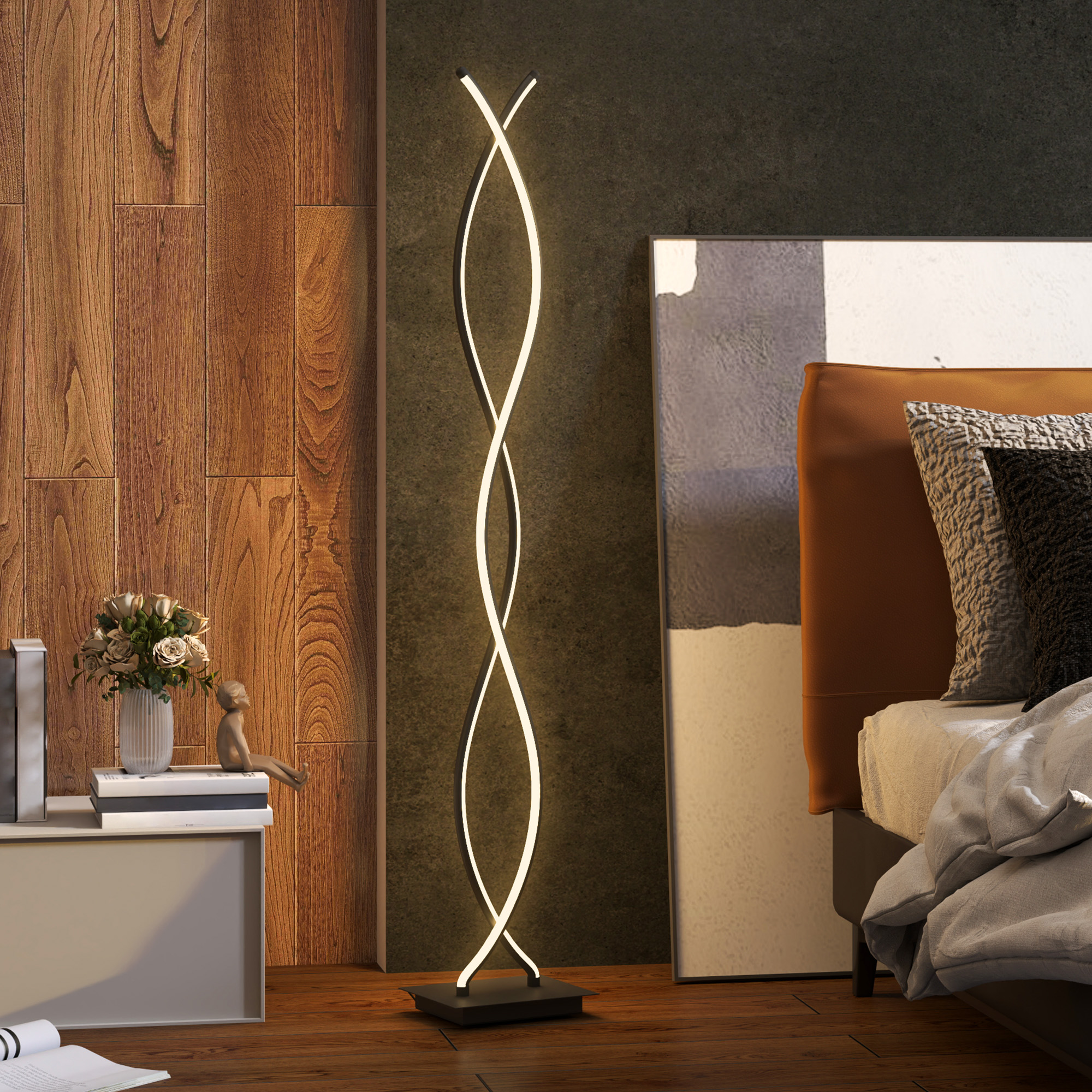 LED pastatomas šviestuvas su dviguba spirale, juodas, 25 × 20 × 144 cm