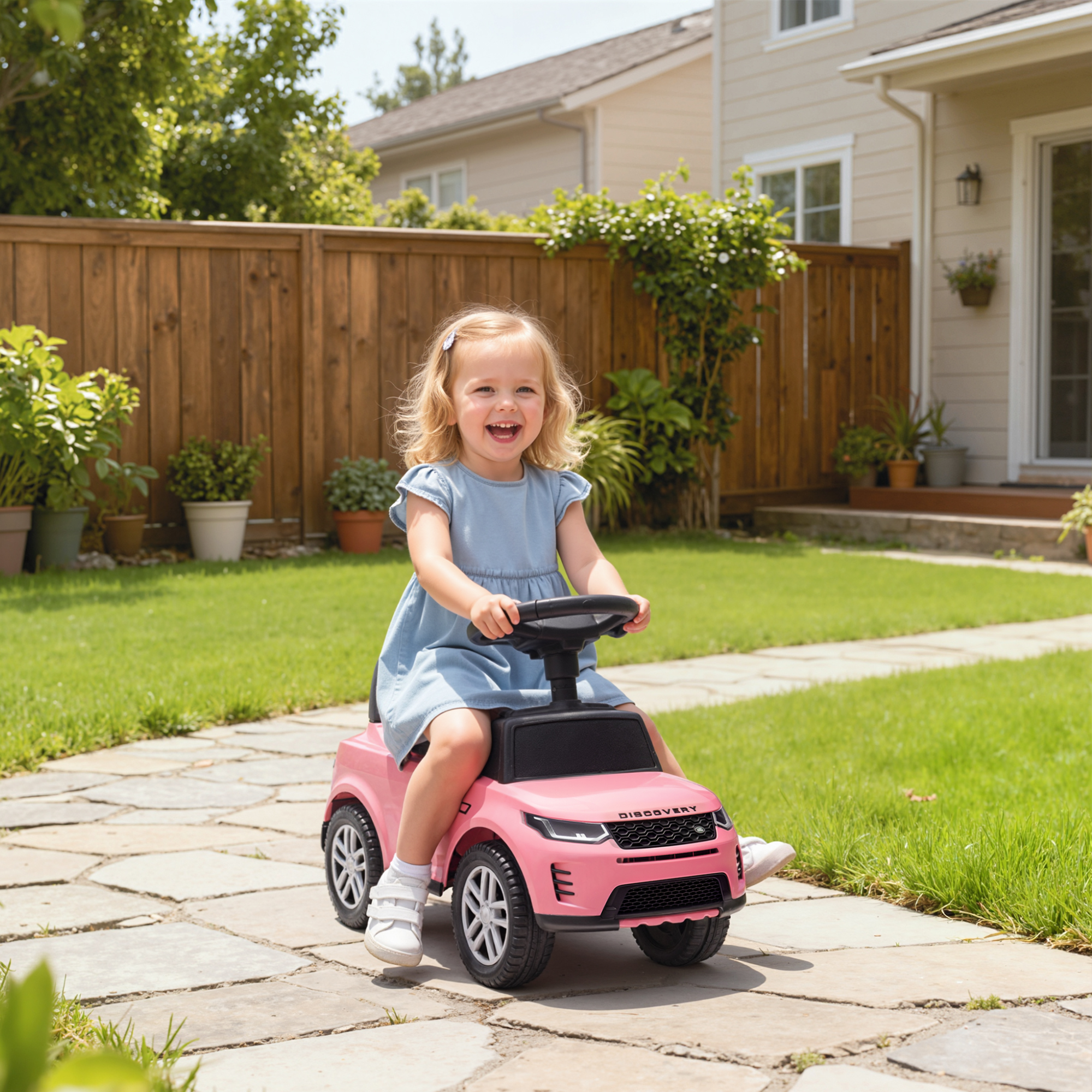 Paspiriama mašinėlė Land Rover Discovery su garsiniais efektais, rožinė, 65,5 × 28 × 42 cm