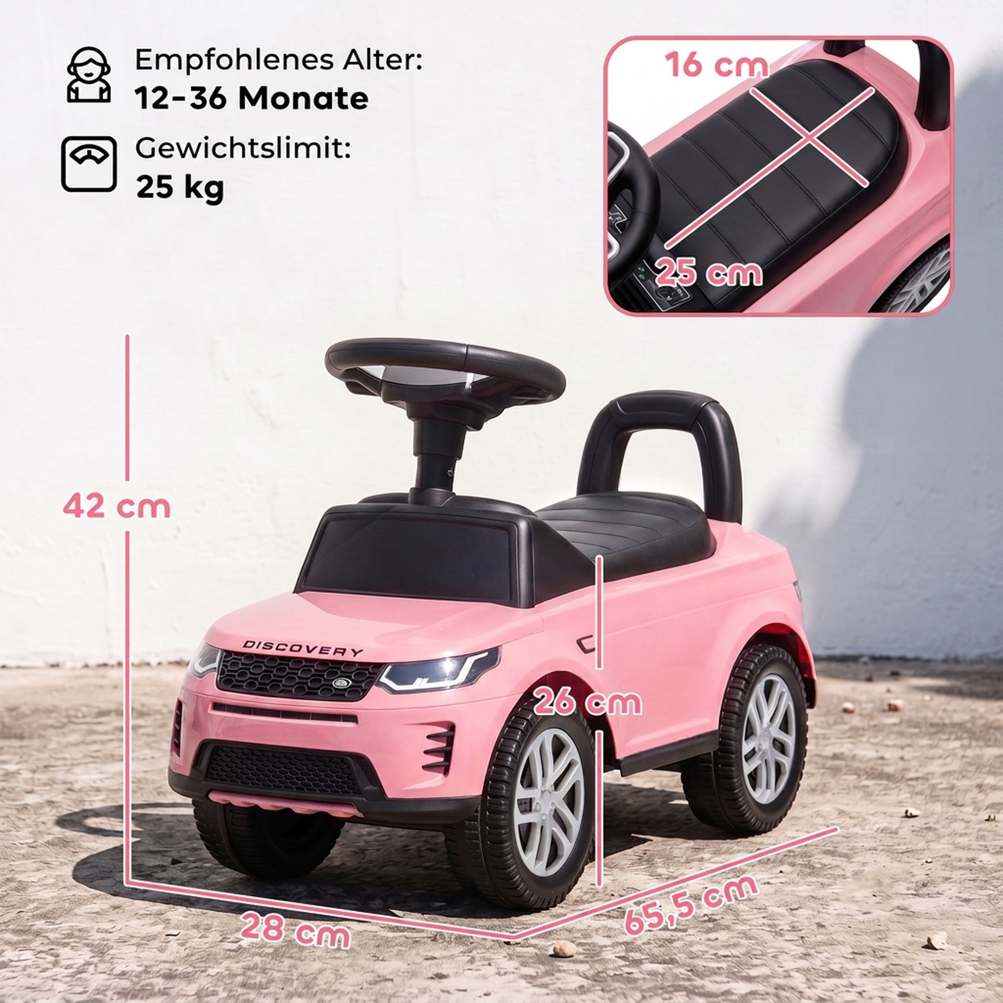Paspiriama mašinėlė Land Rover Discovery su garsiniais efektais, rožinė, 65,5 × 28 × 42 cm 2