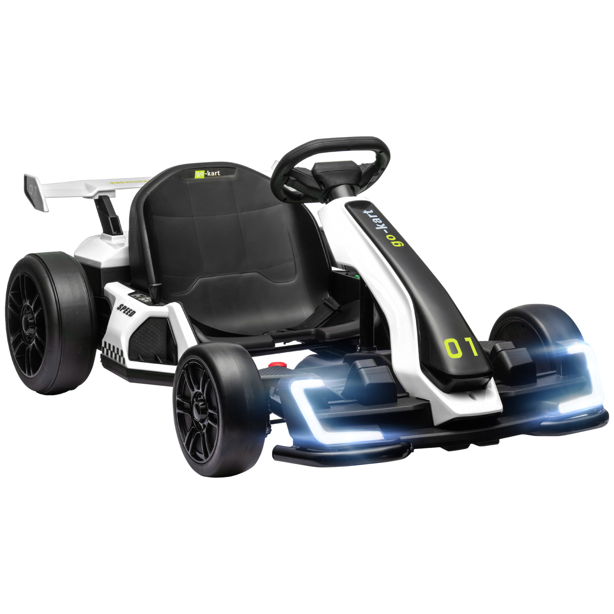 Elektrinis kartingas vaikams su 2 varikliais ir drifto režimu, baltas ir juodas, 120 × 76 × 53,5 cm