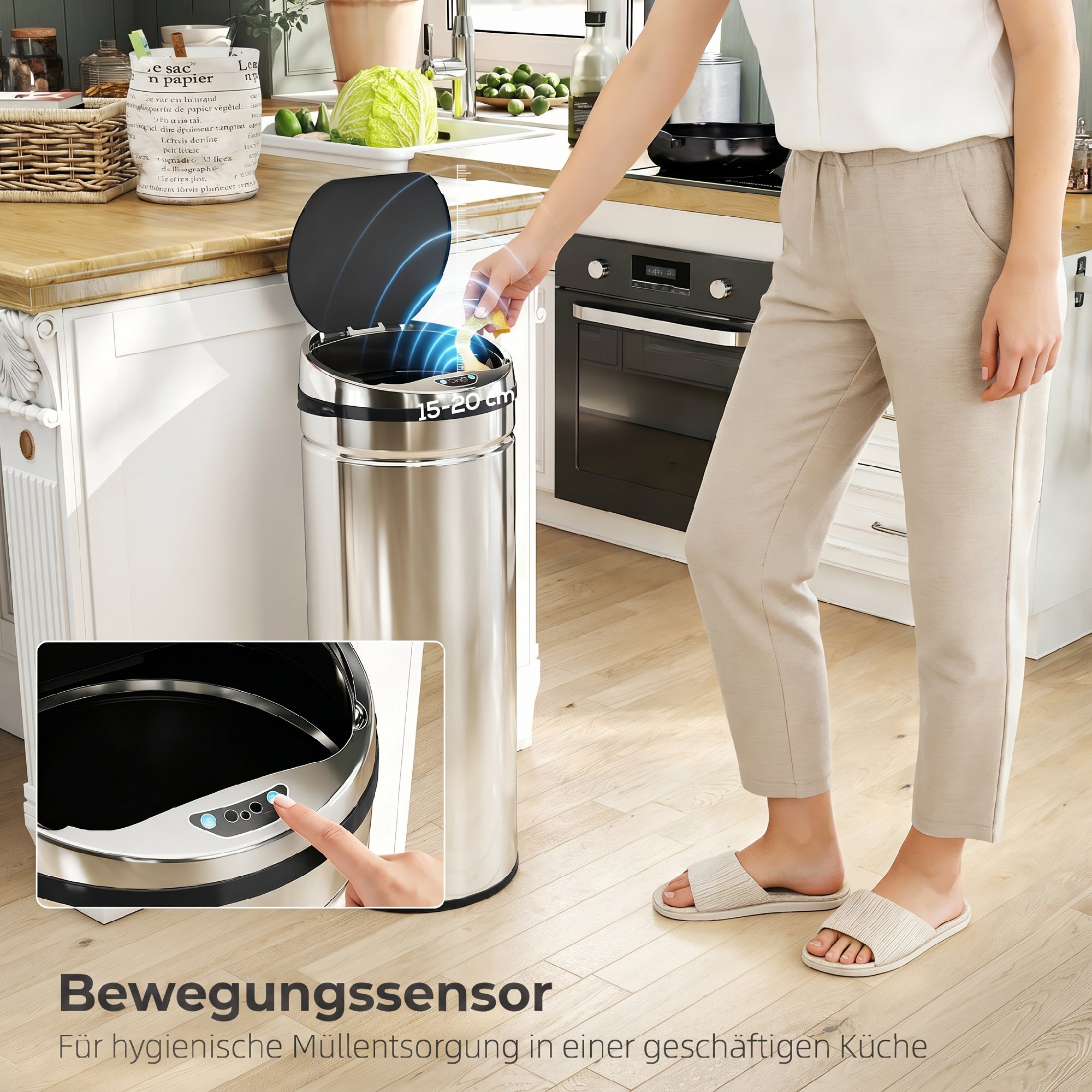 Šiukšliadėžė su infraraudonųjų spindulių jutikliu, 50 l, sidabrinė, Ø 30,5 × 81,5 cm 3