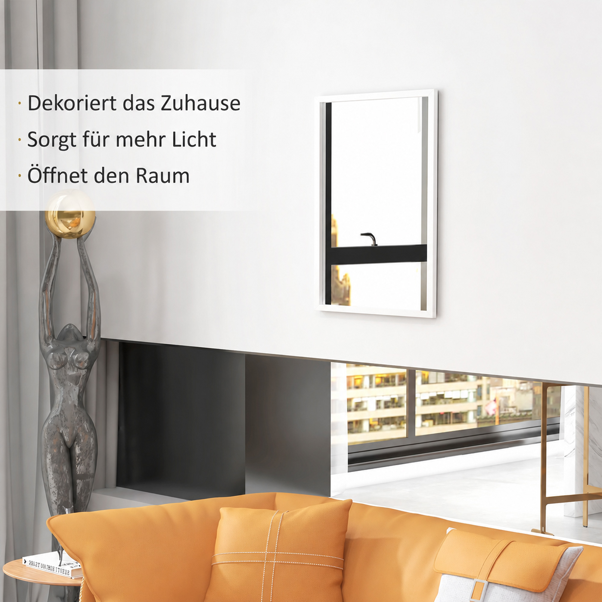 Sieninis veidrodis su MDF rėmu, baltas, 60 × 80 cm 3
