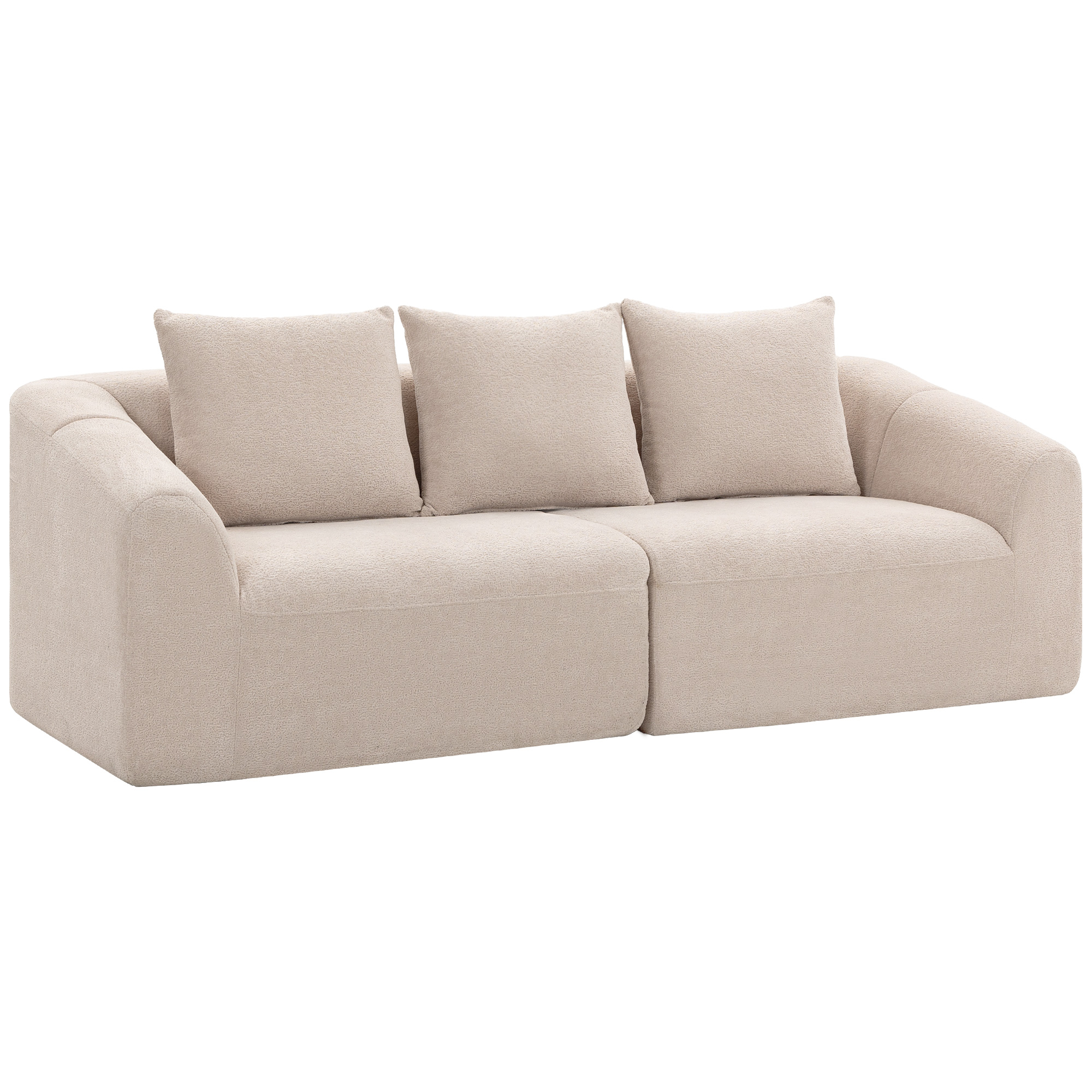 Trivietė sofa be rėmo su kišeninėmis spyruoklėmis, smėlinė, 225 x 93 x 83 cm