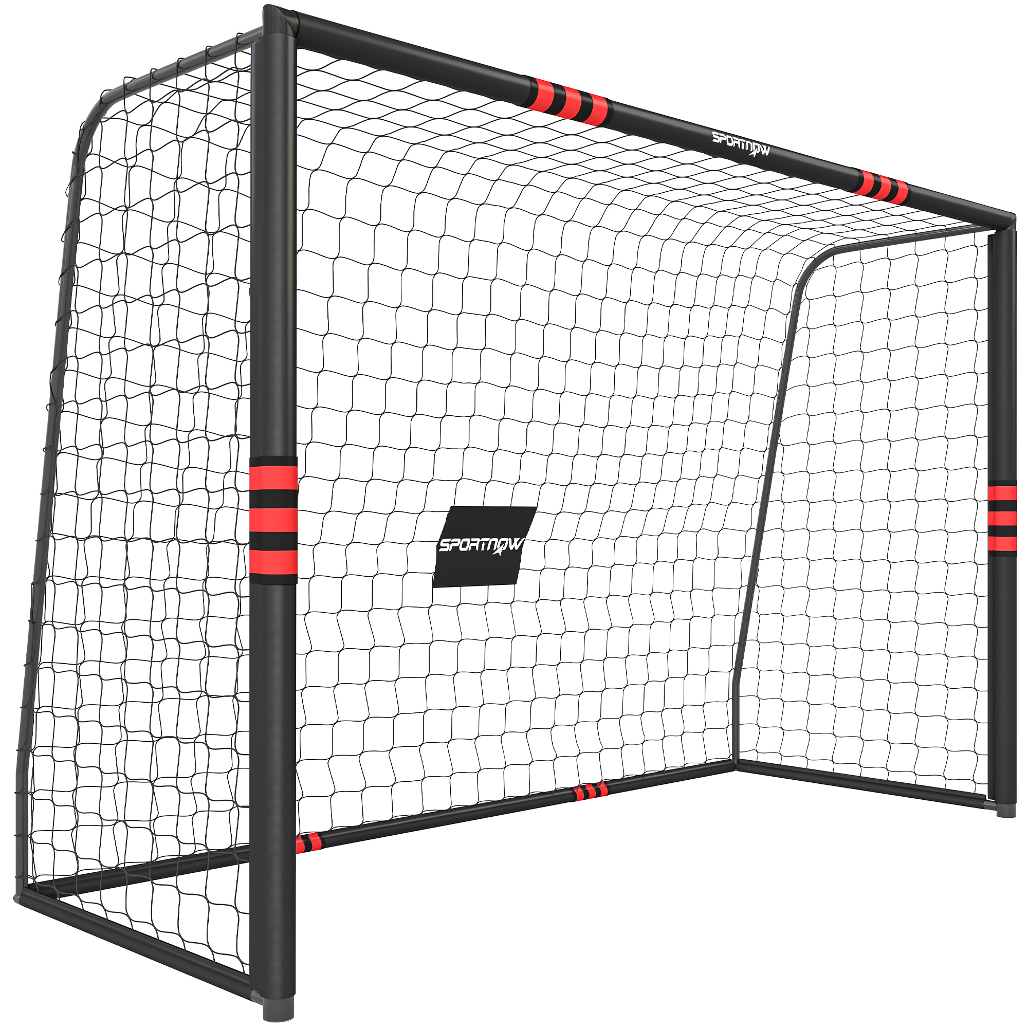 Futbolo vartai su paminkštintu rėmu ir tinklu, juodi ir raudoni, 300 x 120 x 200 cm