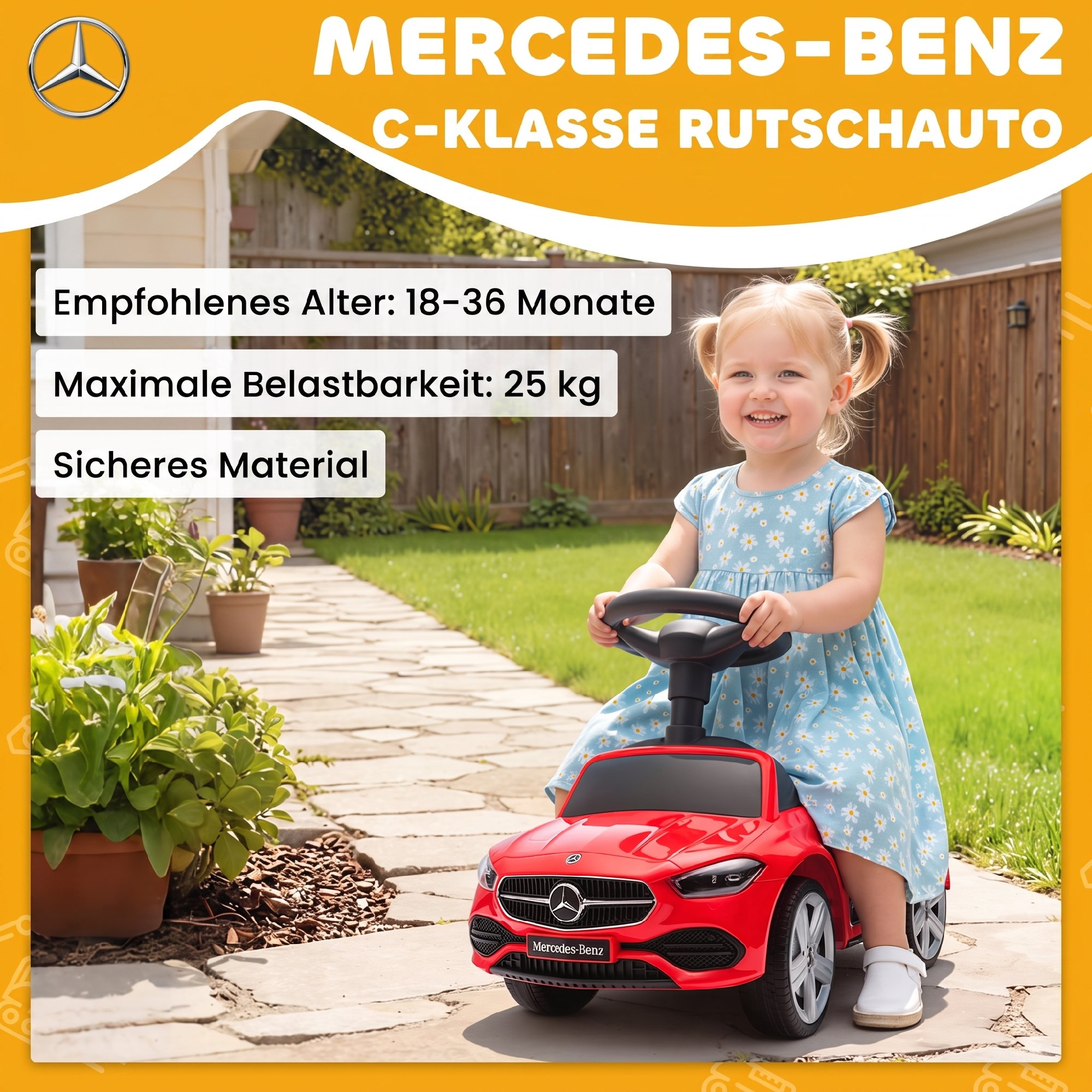 Paspiriama mašinėlė Mercedes-Benz C-Class su garsais, raudona, 65 × 28 × 39 cm 3