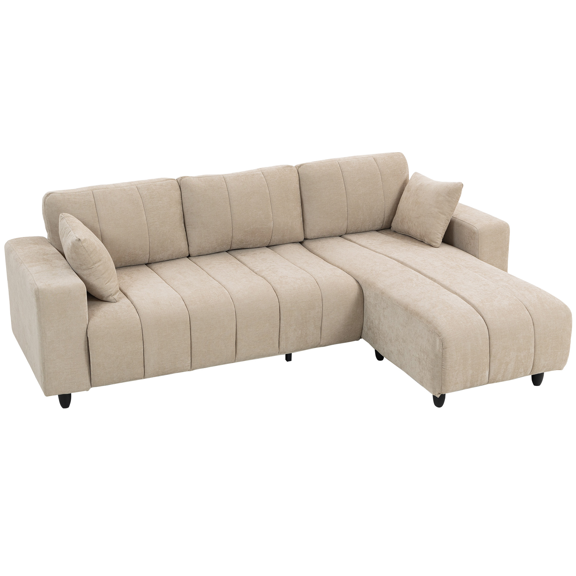 Kampinė sofa su keičiama gulimąja dalimi, 3 vietų, smėlio spalvos, 242 x 156 x 87 cm
