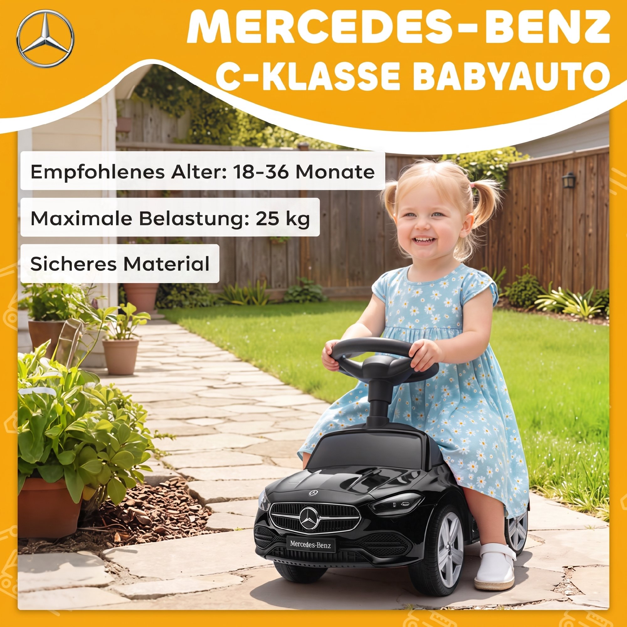 Paspiriama mašinėlė „Mercedes-Benz C-Class“ su garso efektais, juoda, 65 × 28 × 39 cm 3