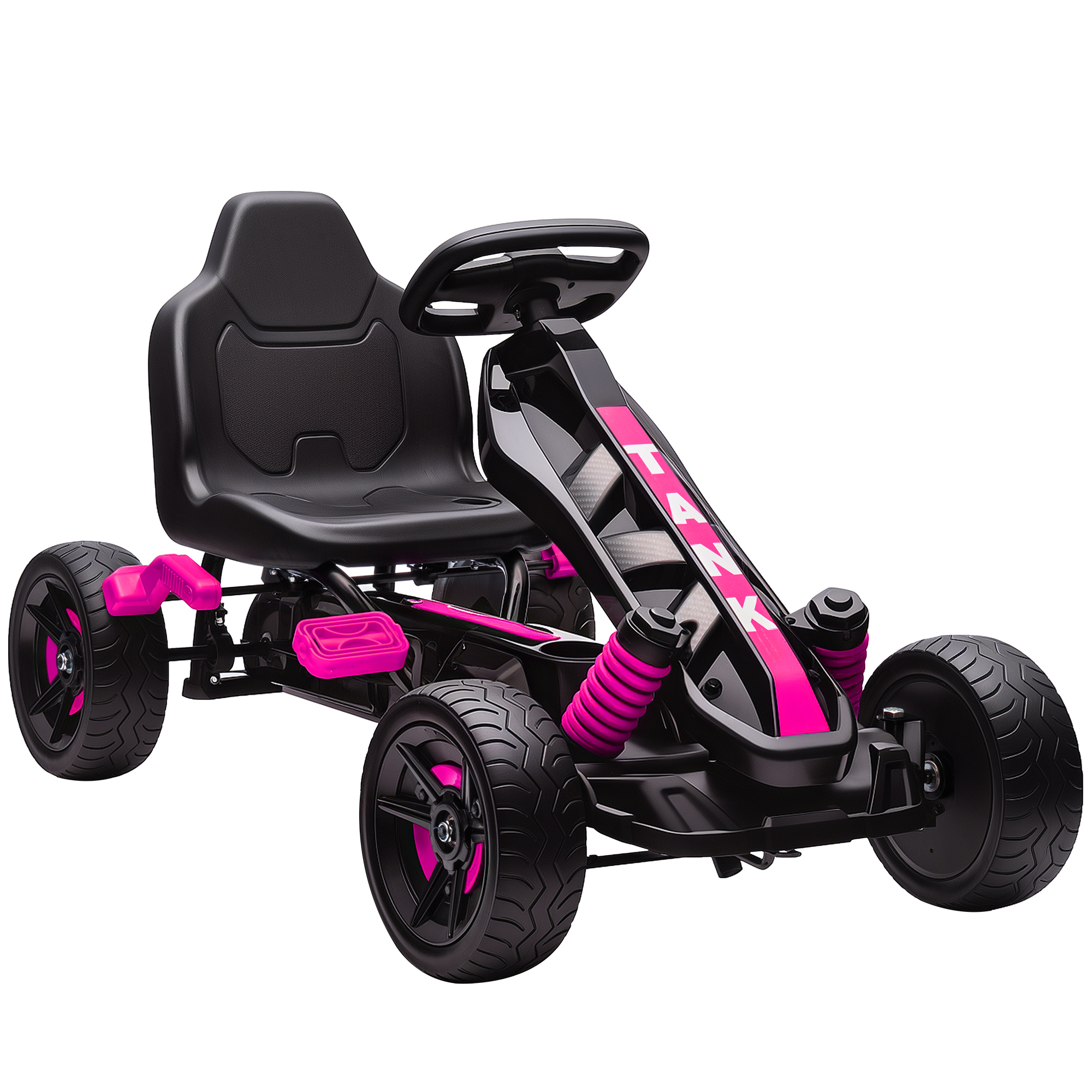 Vaikiškas pedalinis kartingas su laisvosios eigos sistema ir stabdžiu, rožinis, 100 × 59 × 60,5 cm