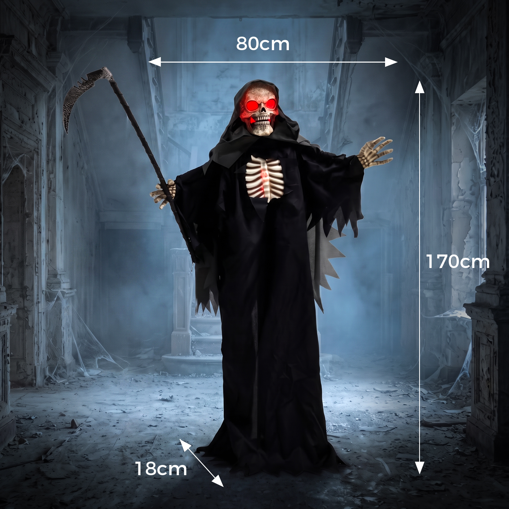 Animuota giltinės figūra su garso ir lietimo aktyvavimu, juoda, 80 × 18 × 170 cm 2
