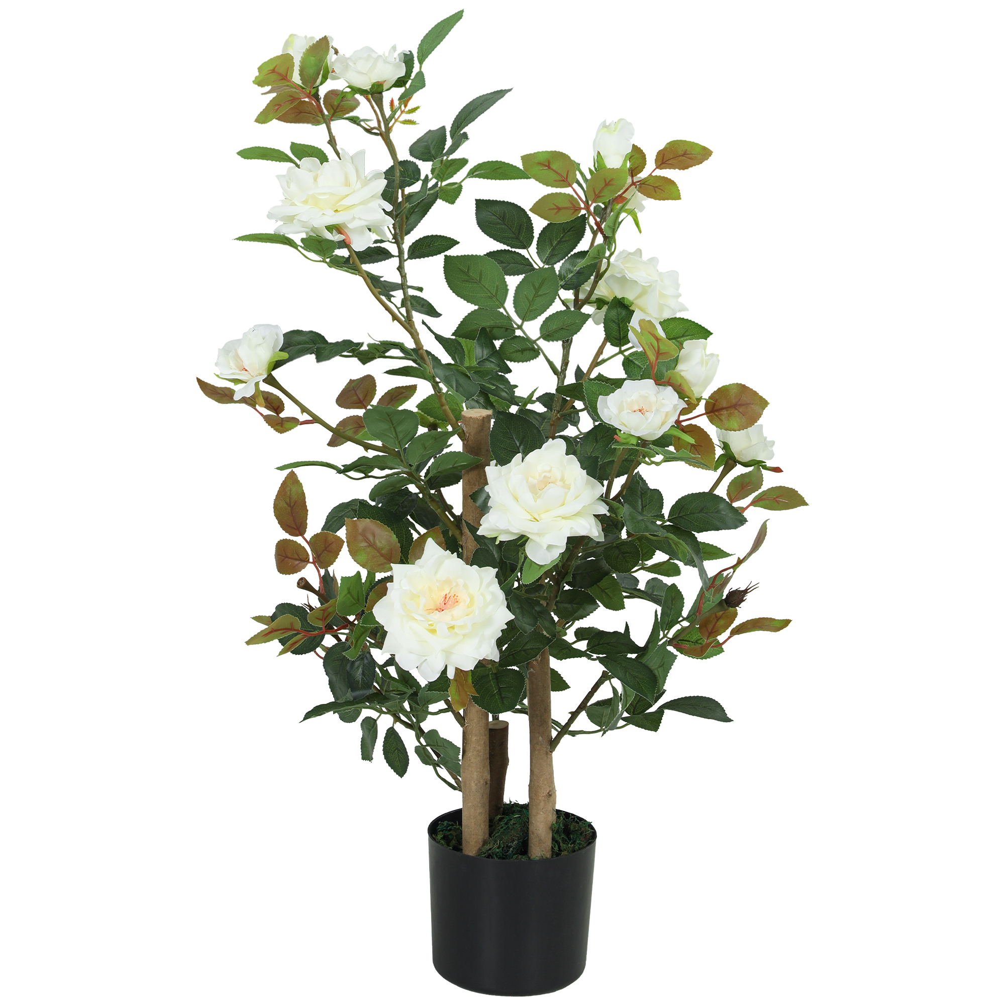 Dirbtinis rožių medis, keturių stiebų, atsparus UV spinduliams, baltas, 90 cm