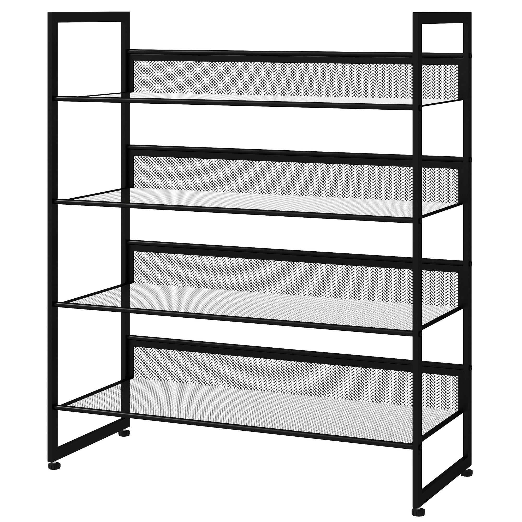 Apavu plaukts ar 4 plauktiem, melns, 72 × 30 × 82,7 cm