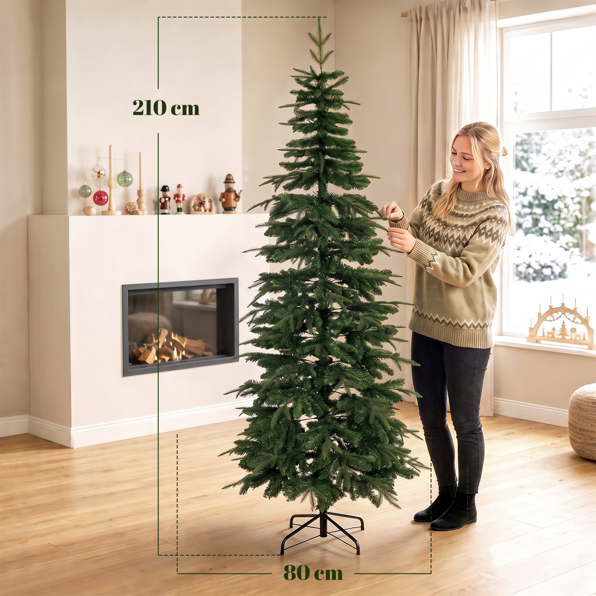 Dirbtinė kalėdinė eglutė su lankstinėmis šakomis, 800 šakelių galiukų, žalia, Ø 80 × 210 cm 2