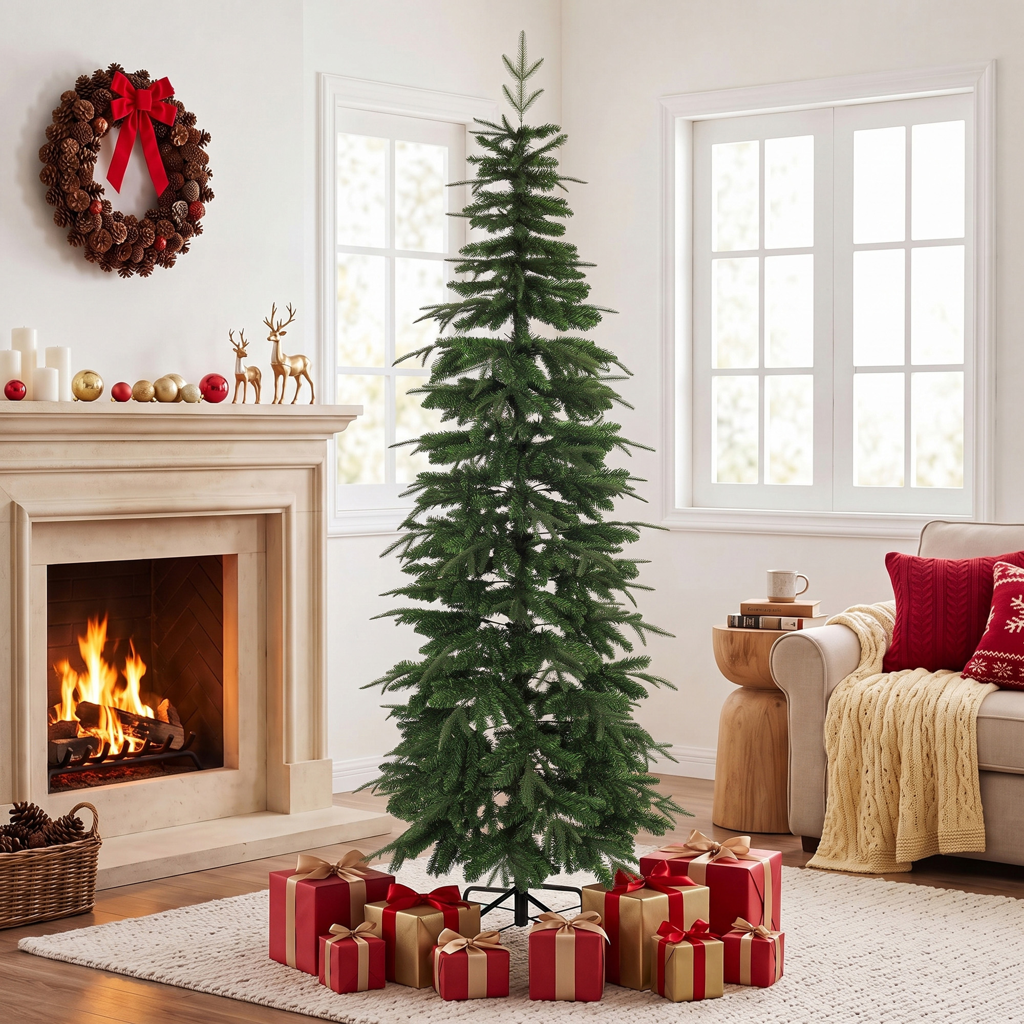 Dirbtinė kalėdinė eglutė su lankstinėmis šakomis, 800 šakelių galiukų, žalia, Ø 80 × 210 cm