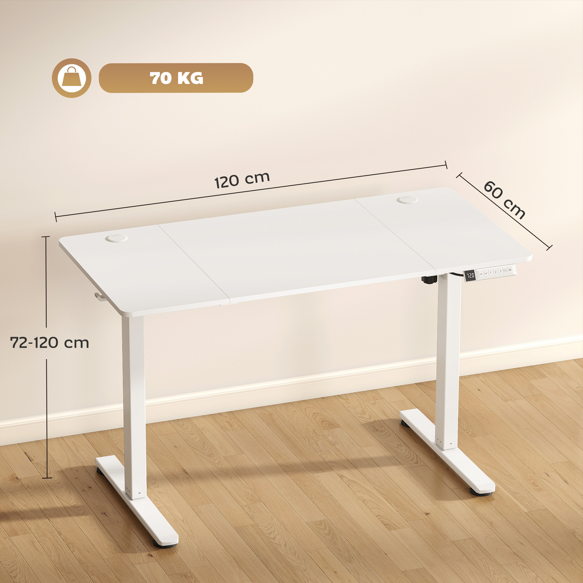 Rašomasis stalas elektrinis reguliuojamo aukščio, 120 x 60 x 72–120 cm 2