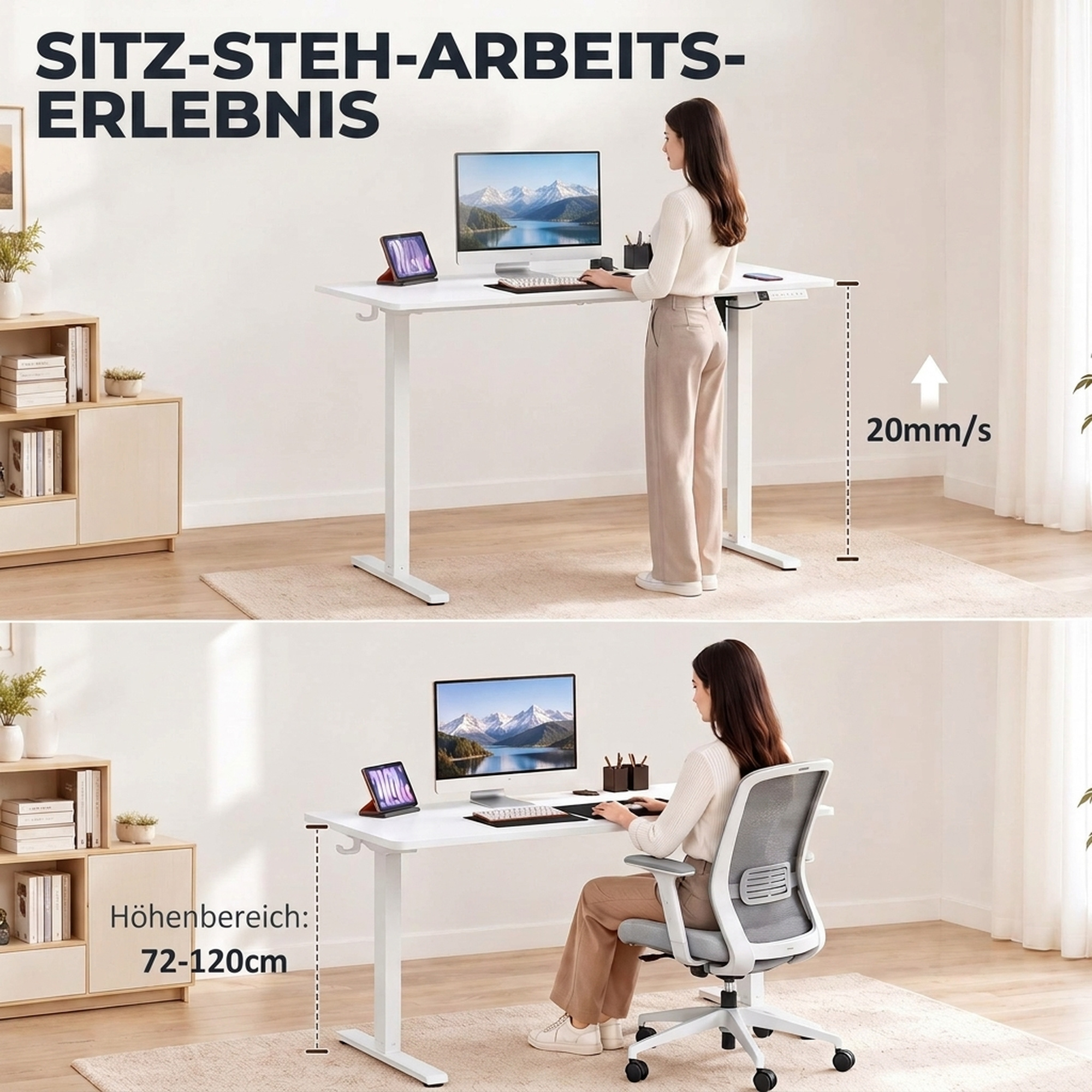 Rašomasis stalas elektrinis reguliuojamo aukščio, 120 x 60 x 72–120 cm 3