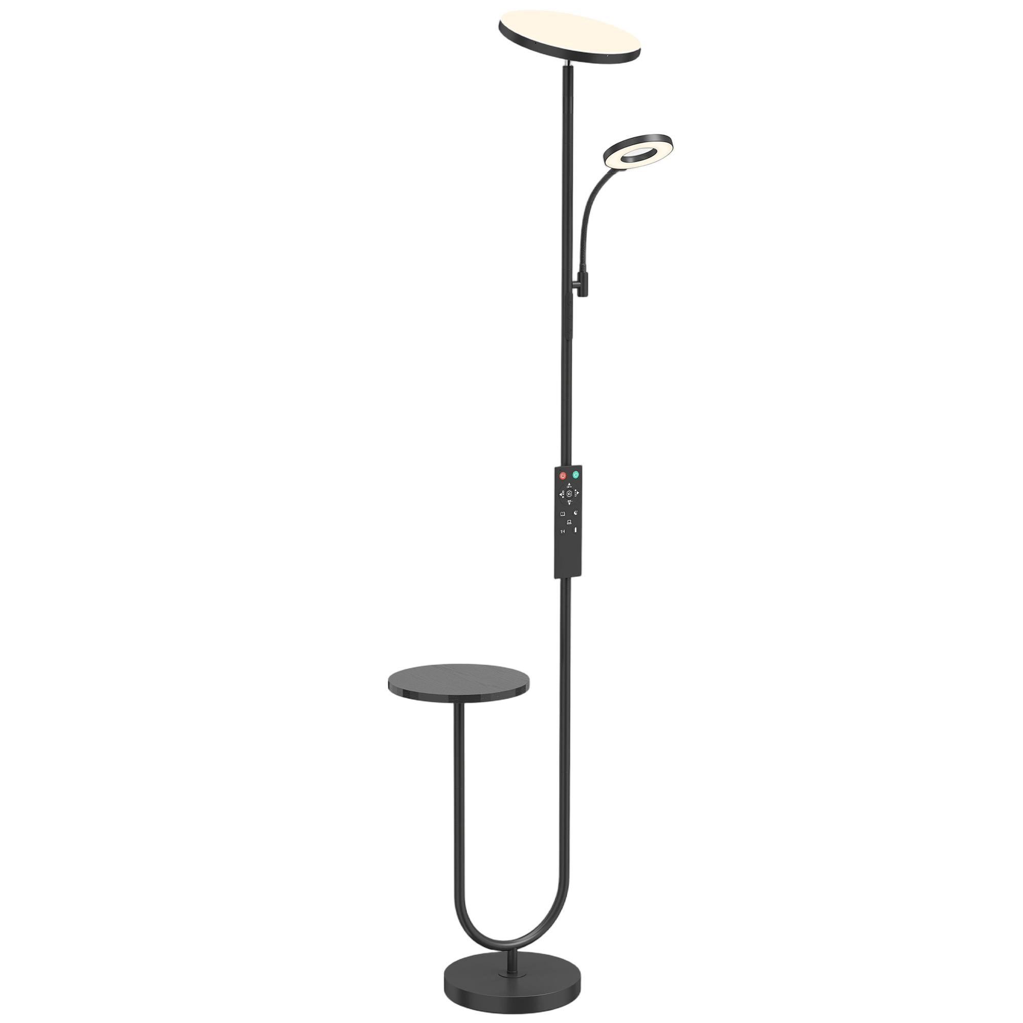 LED toršeras su staliuku ir skaitymo šviestuvu, juodos ir baltos spalvų, 25 × 25 × 175 cm