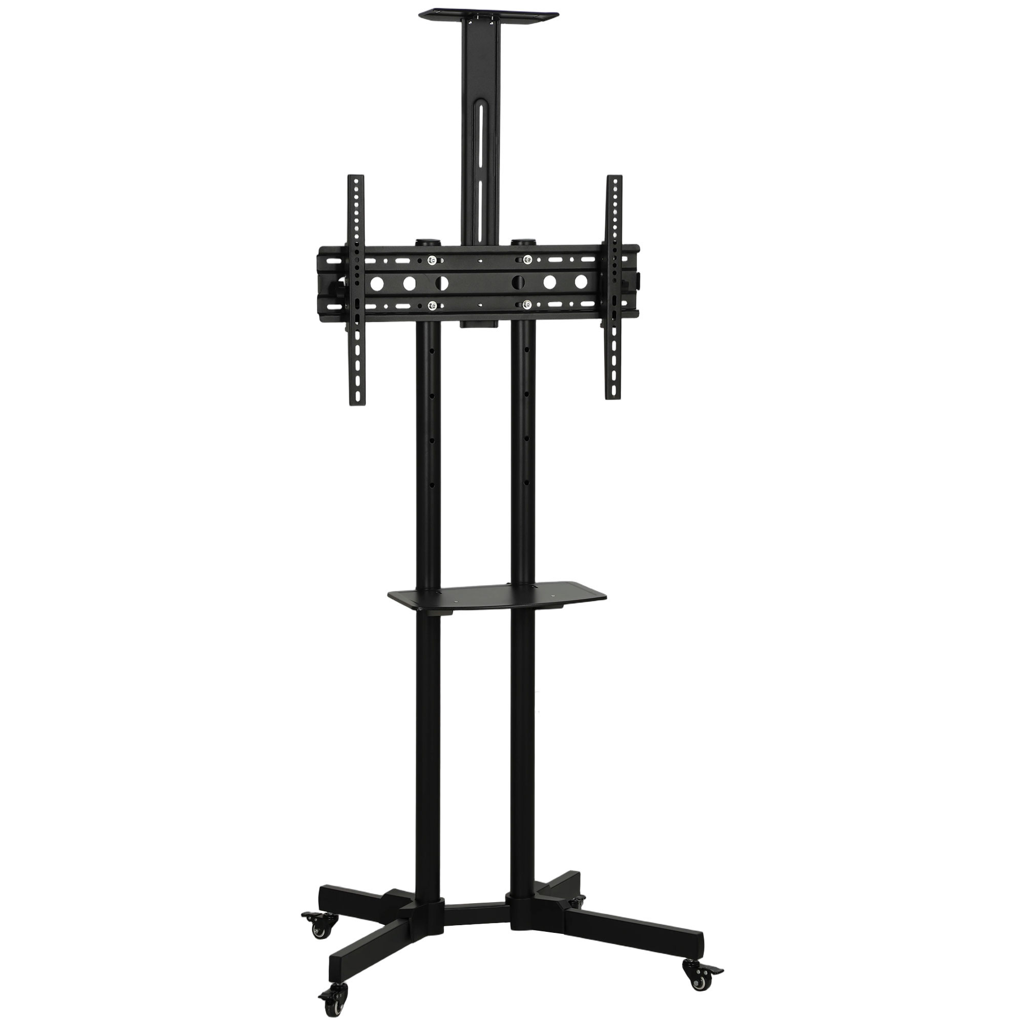 Mobilus televizoriaus stovas su ratukais ir reguliuojamo aukščio, juodas, 76 × 56 × 120–187,5 cm