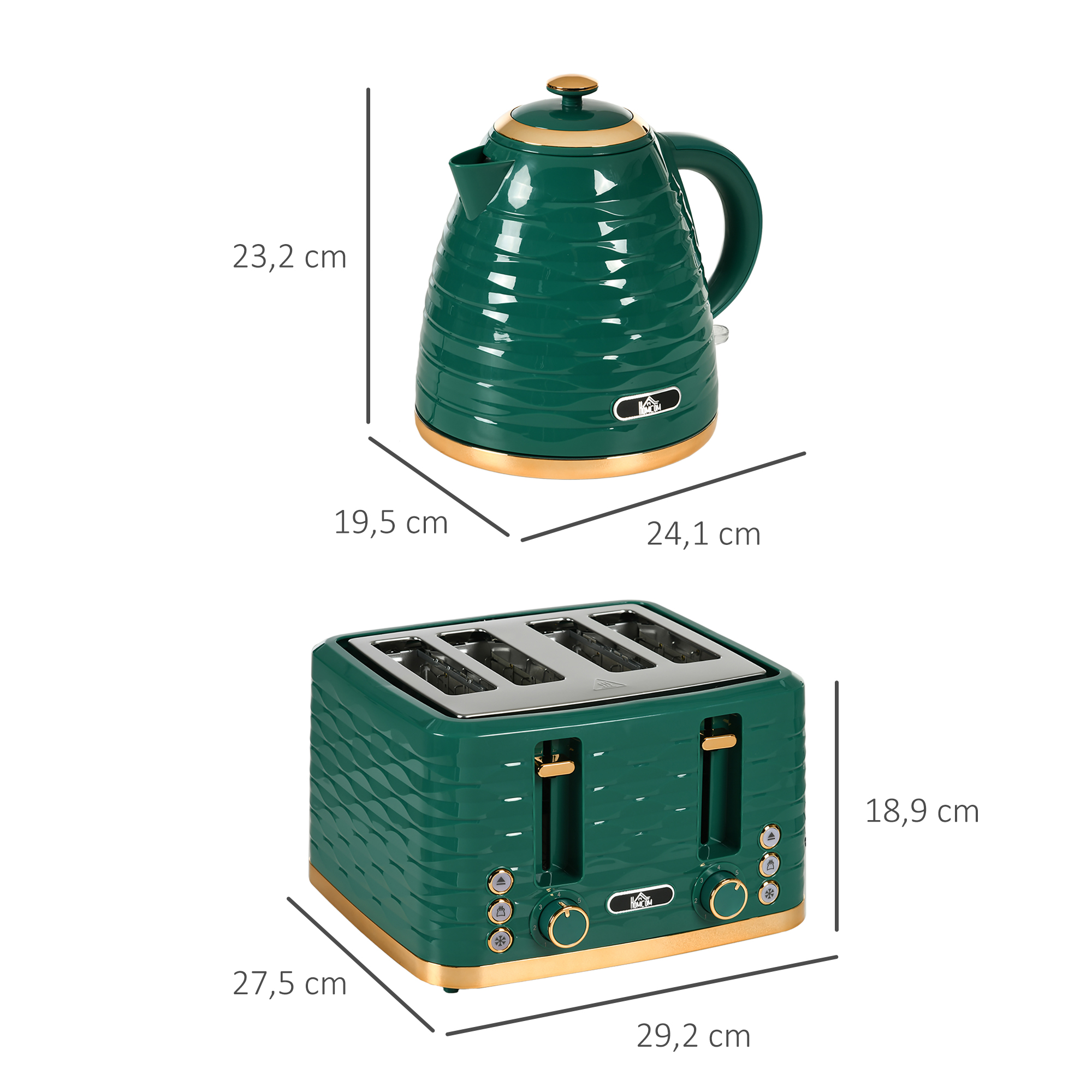 Virdulio ir skrudintuvo rinkinys, 1,7 l virdulys ir 4 angų skrudintuvas, žalias, 24,1 × 19,5 × 23,2 cm / 29,2 × 27,5 × 18,9 cm, 2 vnt. 2