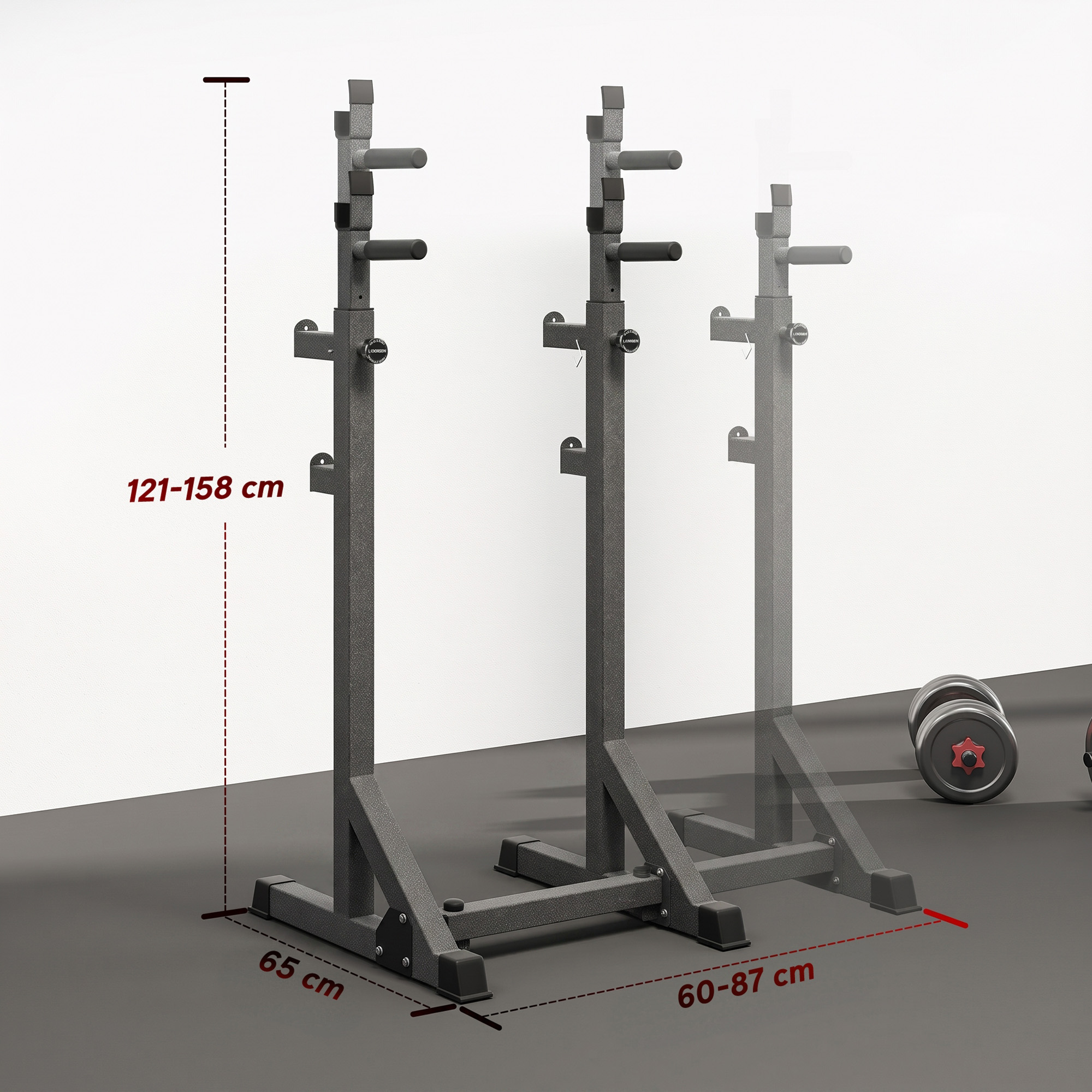 Štangos stovas reguliuojamo aukščio ir pločio, iki 150 kg, juodas, 60–87 × 65 × 121–158 cm 2
