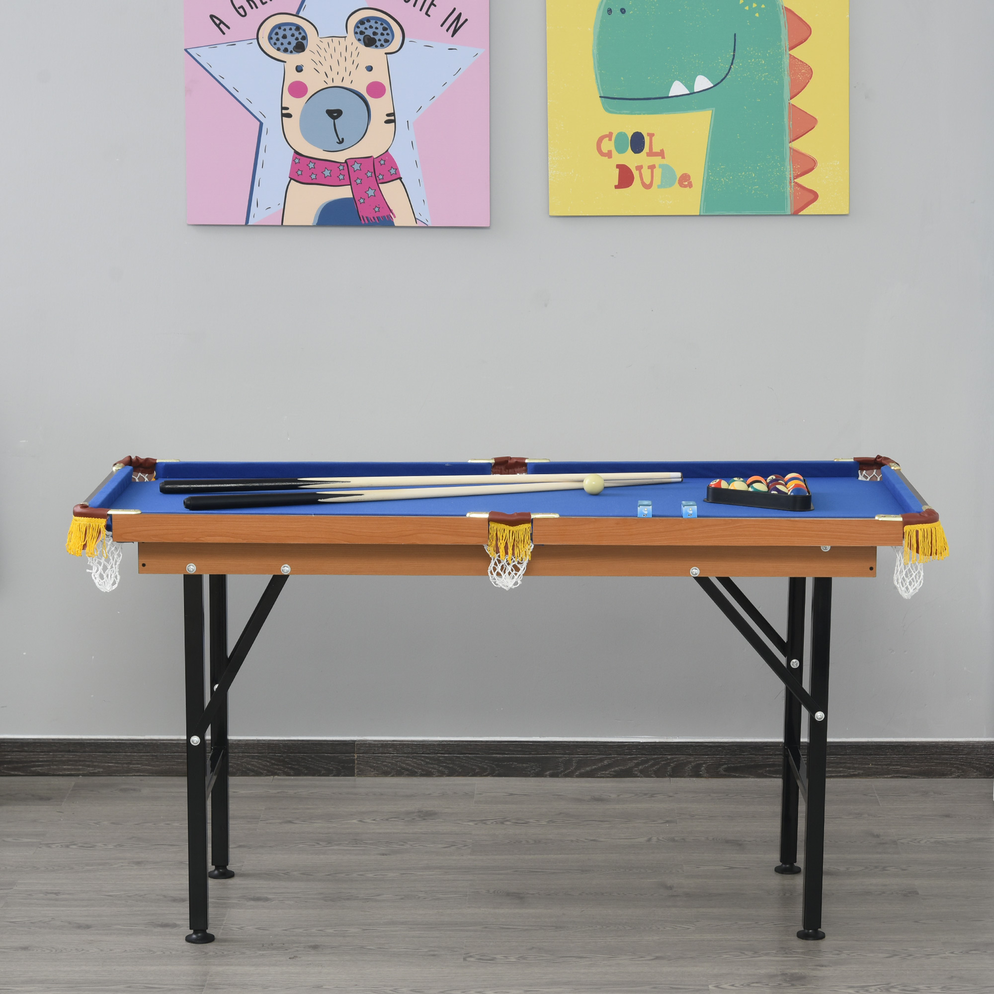 Mini sulankstomas biliardo stalas, dangaus mėlynos spalvos, 140 × 63 × 75 cm