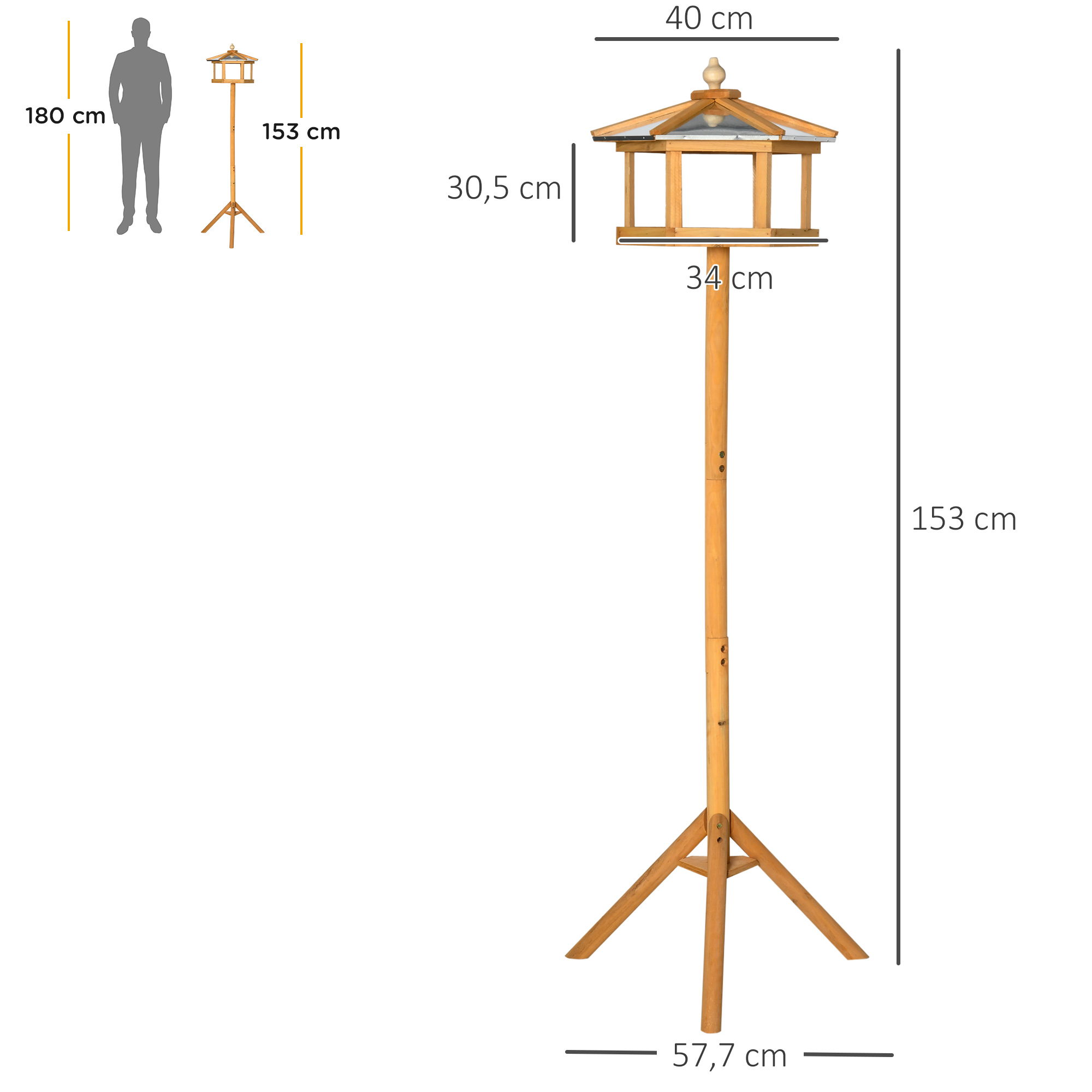 Paukščių lesykla su stovu, natūralios medienos spalvos, Ø57,7 × 153 cm 2