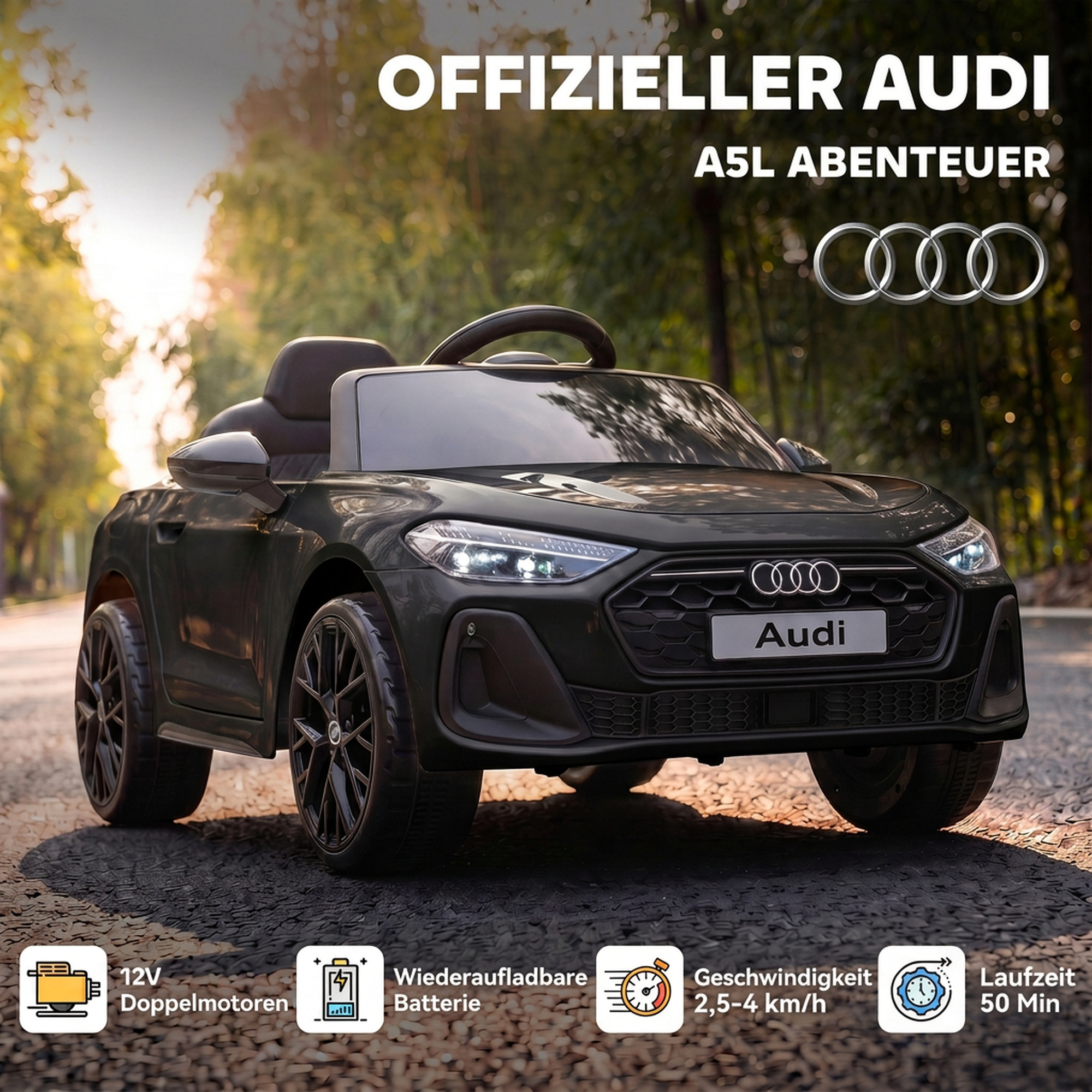 Bērnu elektromobilis Audi A5L ar tālvadības pulti, melns, 101 × 55 × 43 cm 3