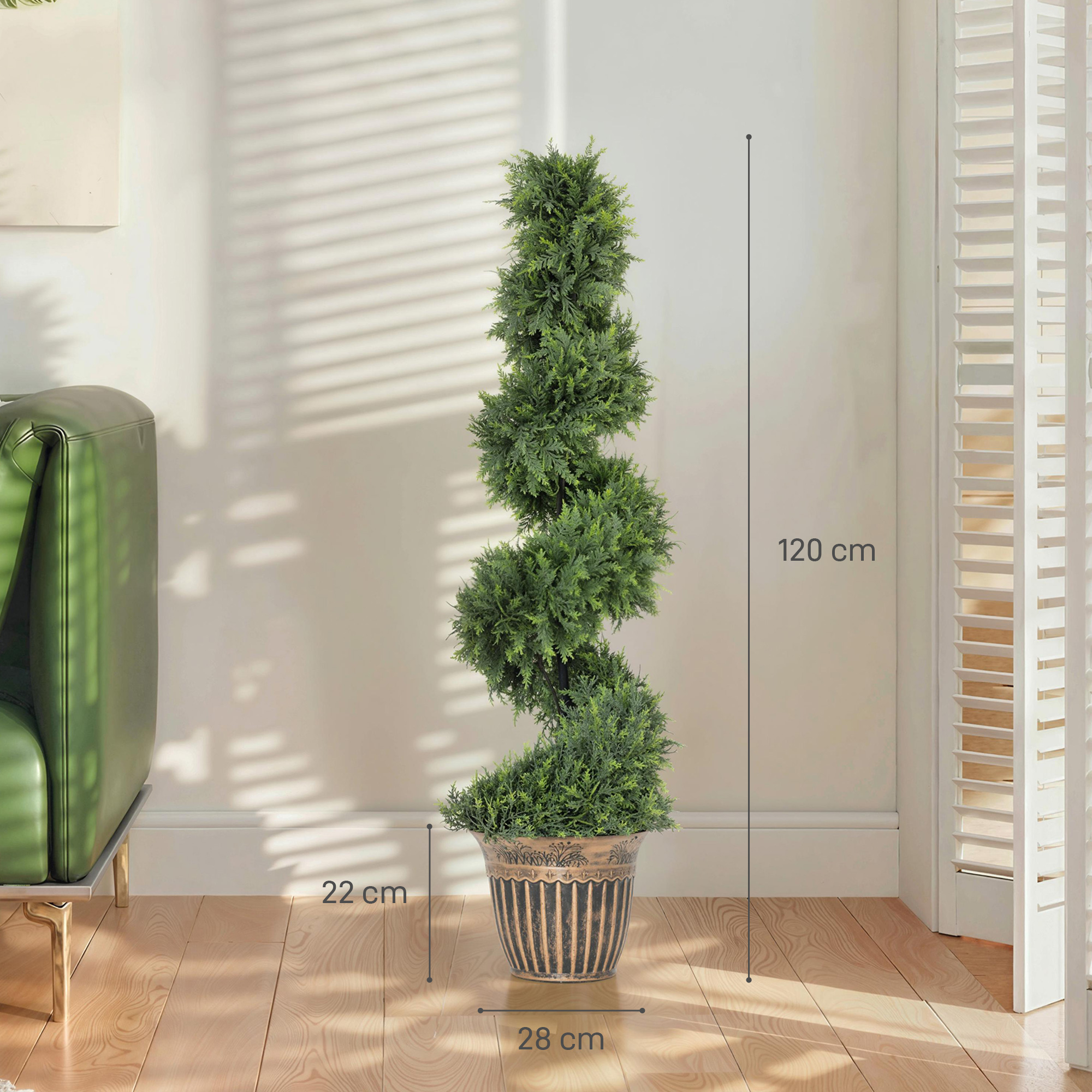 Dirbtiniai spiraliniai kiparisai su vazonais, žali, 120 cm, 2 vnt. 2