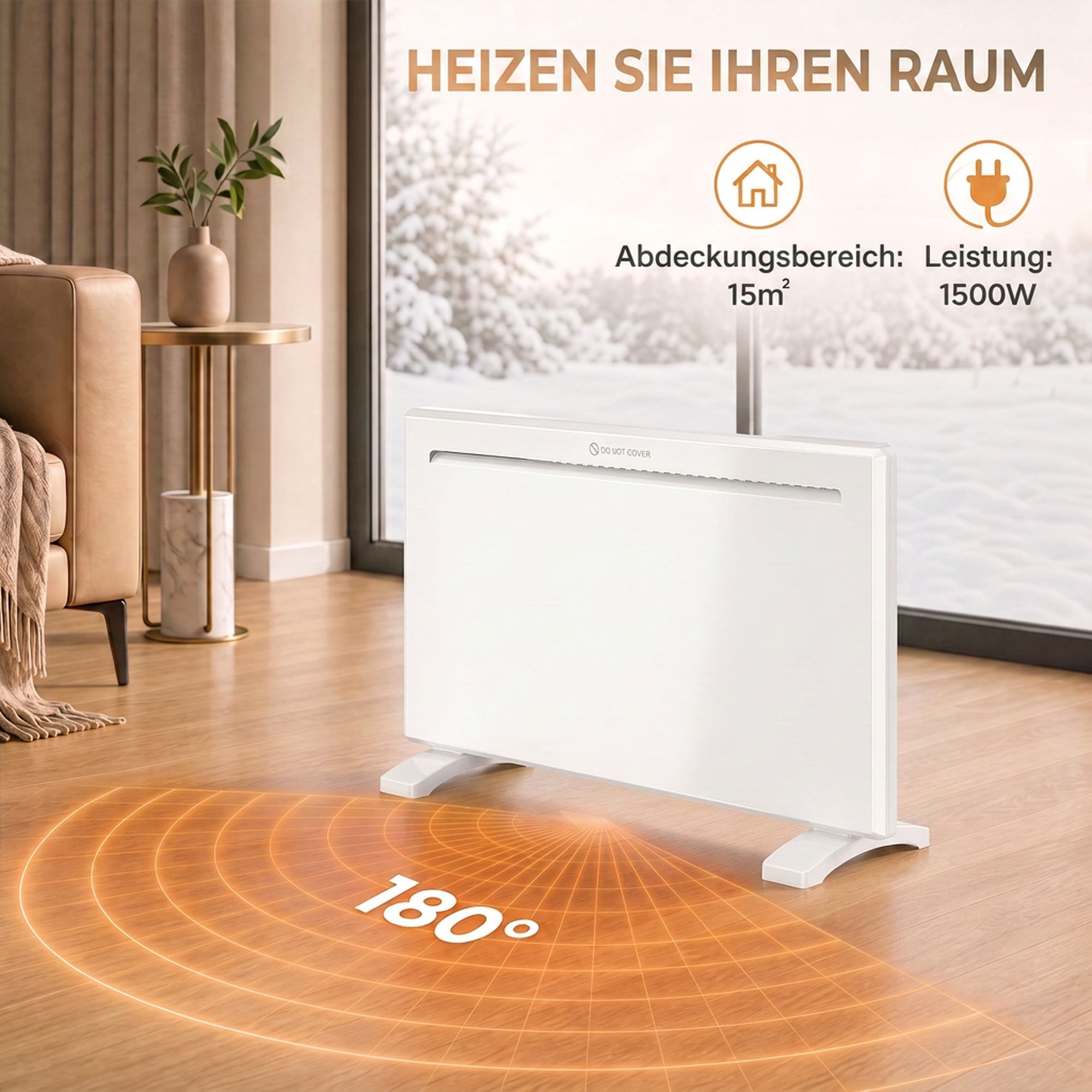 Elektrinis panelinis šildytuvas su „Wi‑Fi“, 1500 W, baltas, 70 × 21,5 × 43,5 cm 3