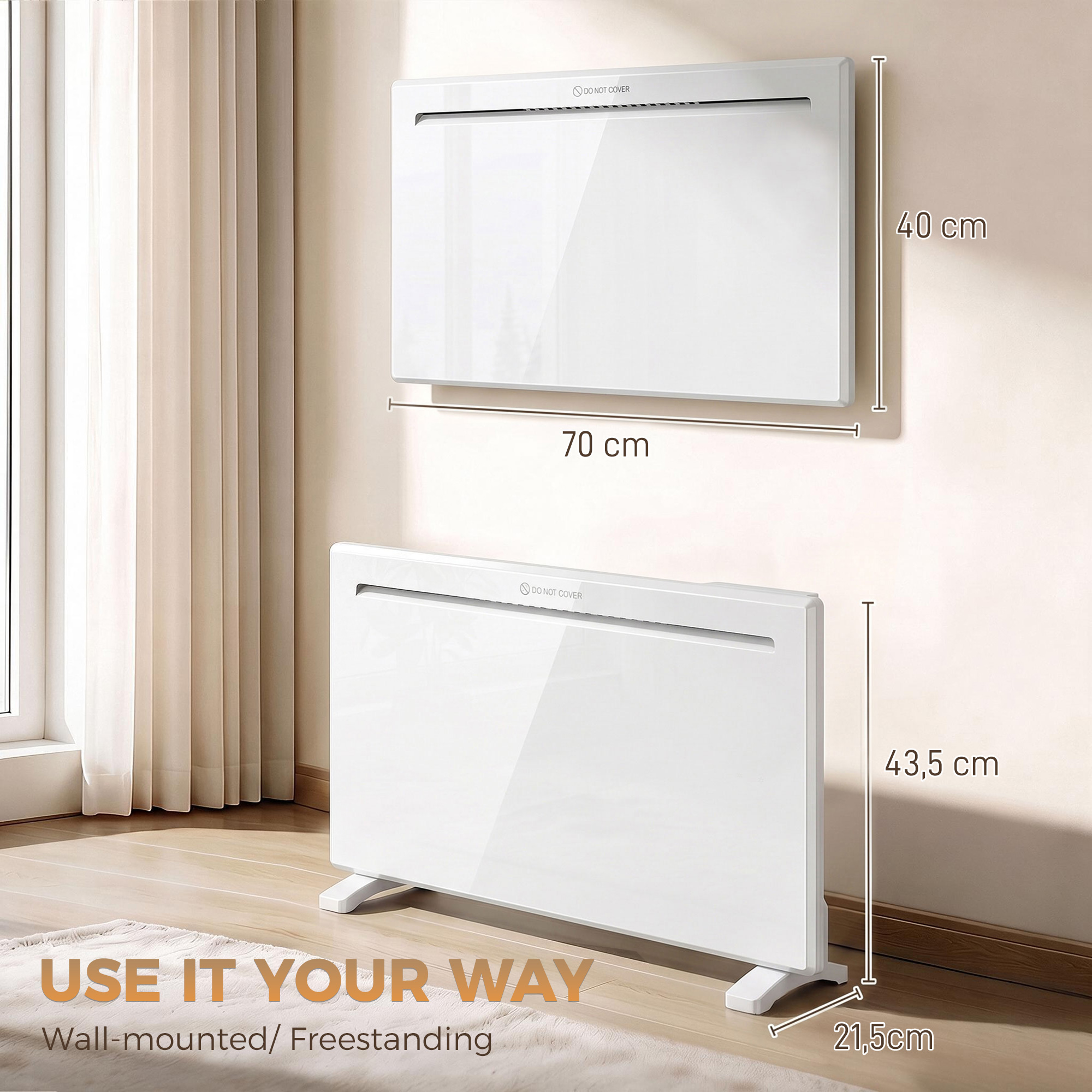 Elektrinis panelinis šildytuvas su „Wi‑Fi“, 1500 W, baltas, 70 × 21,5 × 43,5 cm 2