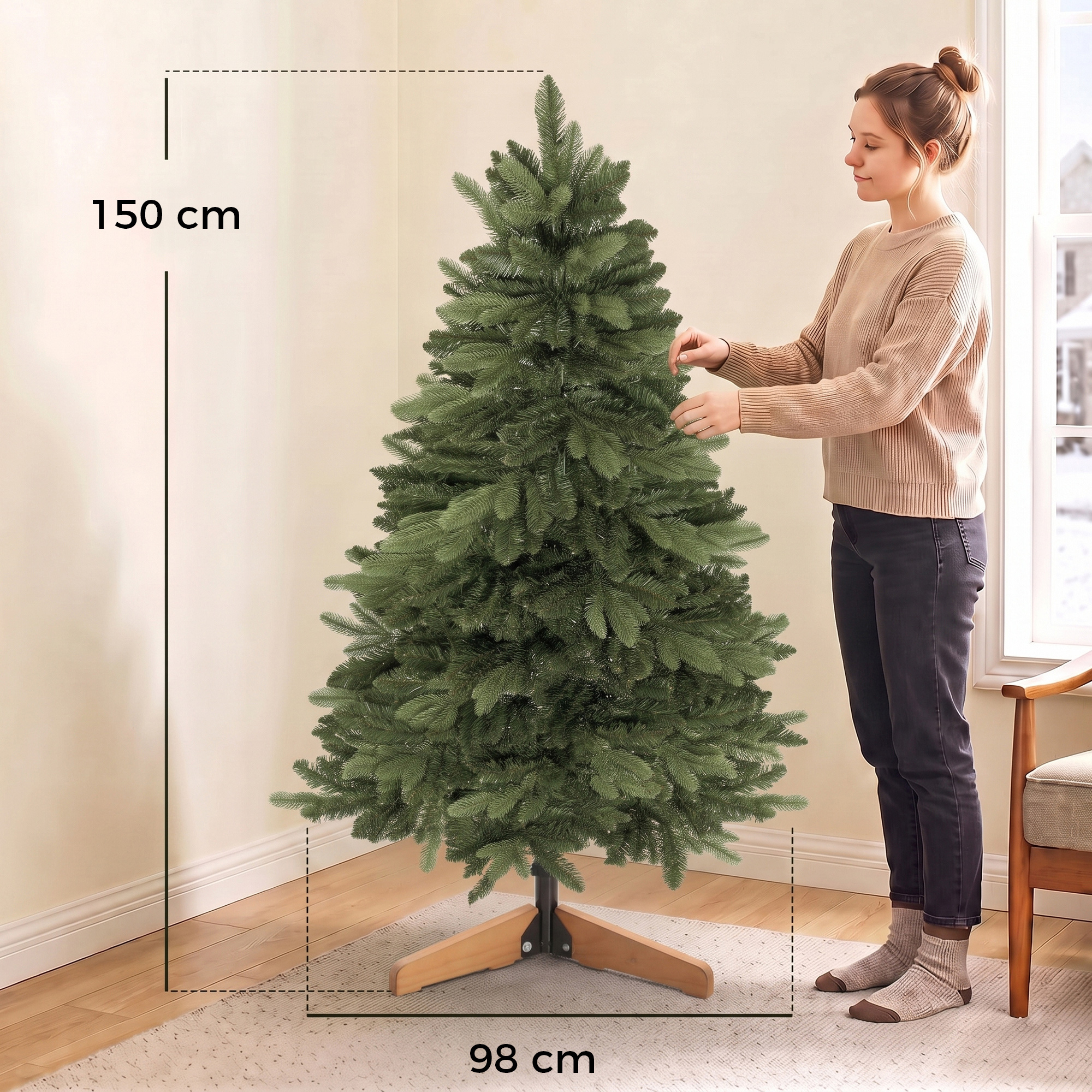 Dirbtinė kalėdinė eglutė su atlenkiamomis šakomis, 525 šakų galiukai, žalia, 150 cm 2