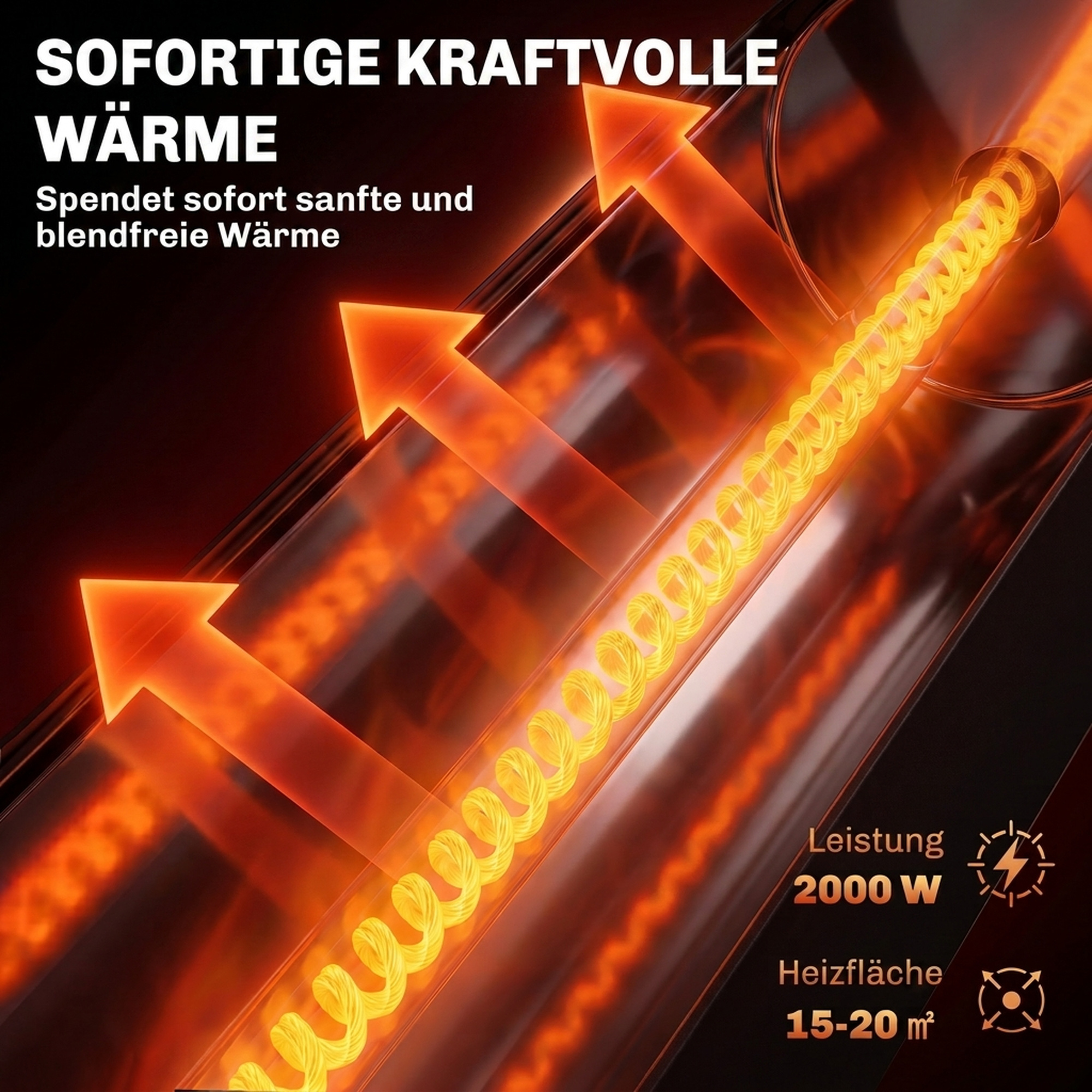 Infraraudonųjų spindulių šildytuvas 2000 W, su svyravimo funkcija, juodas, 29,5 × 29,5 × 84 cm 3