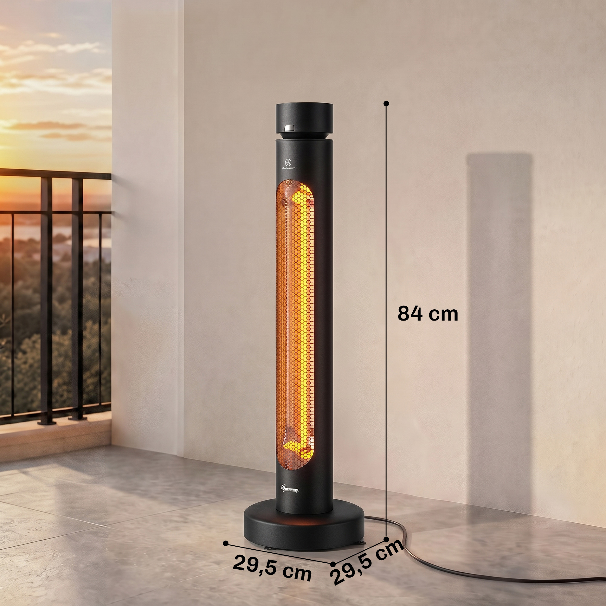 Infraraudonųjų spindulių šildytuvas 2000 W, su svyravimo funkcija, juodas, 29,5 × 29,5 × 84 cm 2