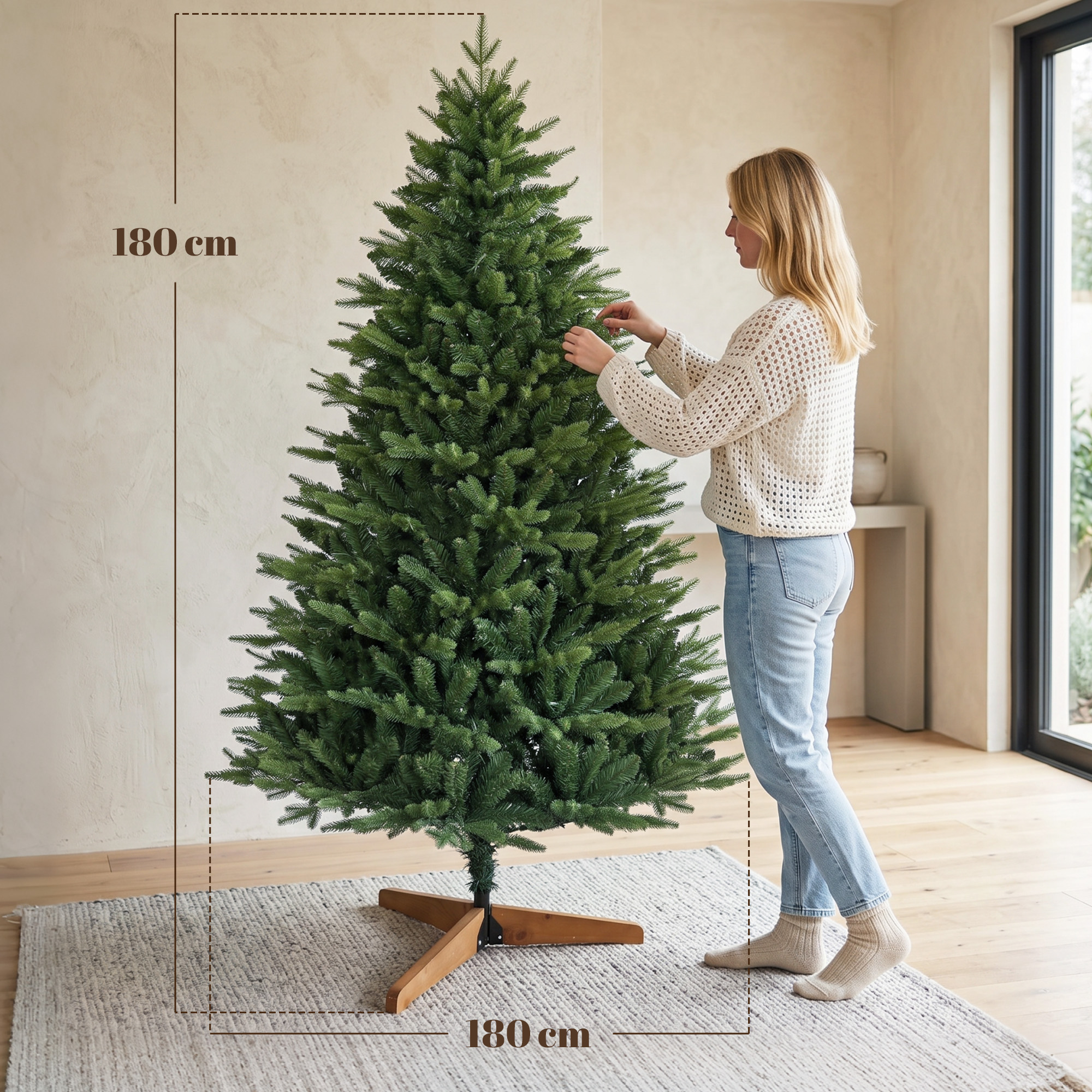 Dirbtinė kalėdinė eglutė su atlenkiamomis šakomis ir pušies medienos stovu, žalia, Ø 115 × 180 cm 2