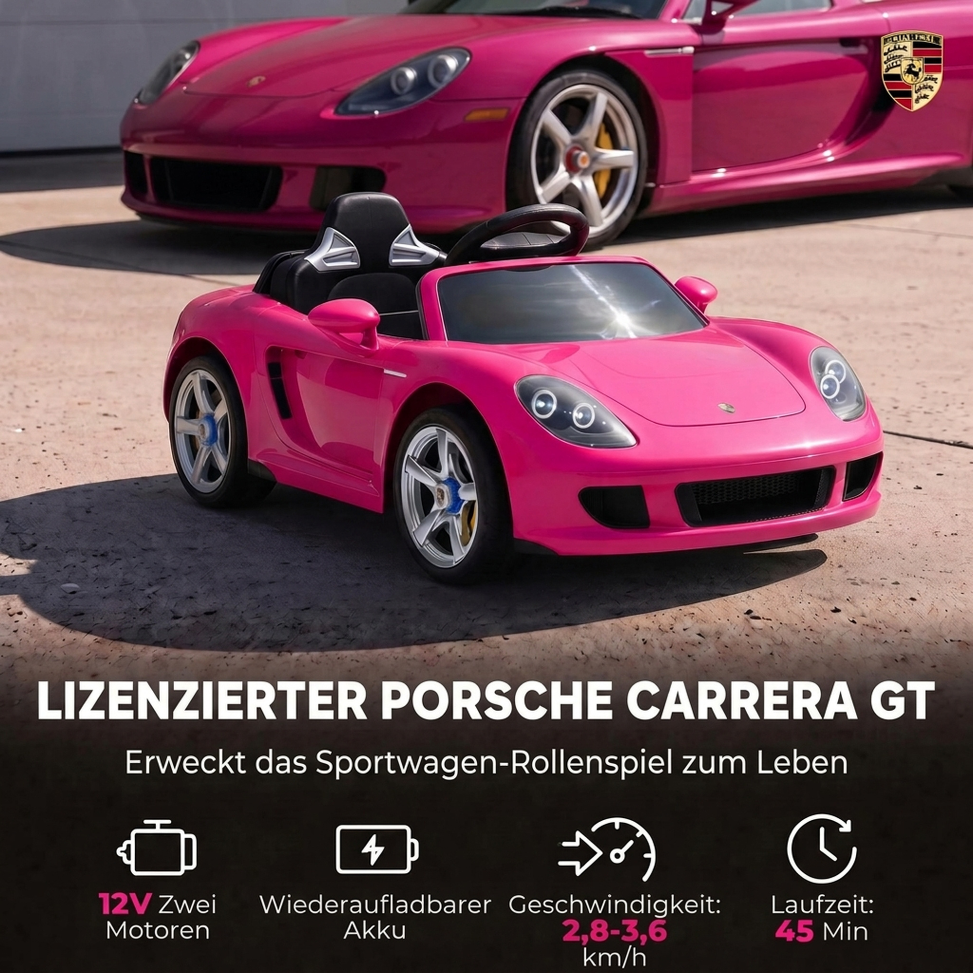 Vaikiškas elektromobilis Porsche Carrera GT su nuotoliniu valdymu, rožinis/juodas, 111,1 × 59 × 45 cm 3