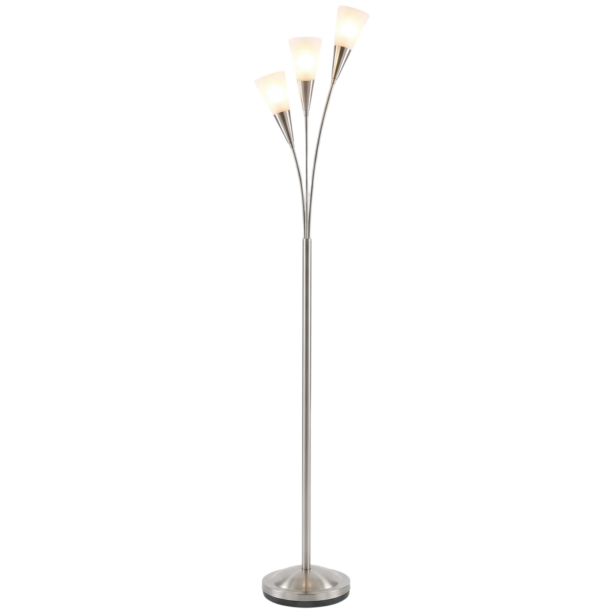 Grīdas lampa ar 3 E14 ligzdām un kājas slēdzi, sudraba / daļēji caurspīdīga balta, Ø 26 x 166 cm