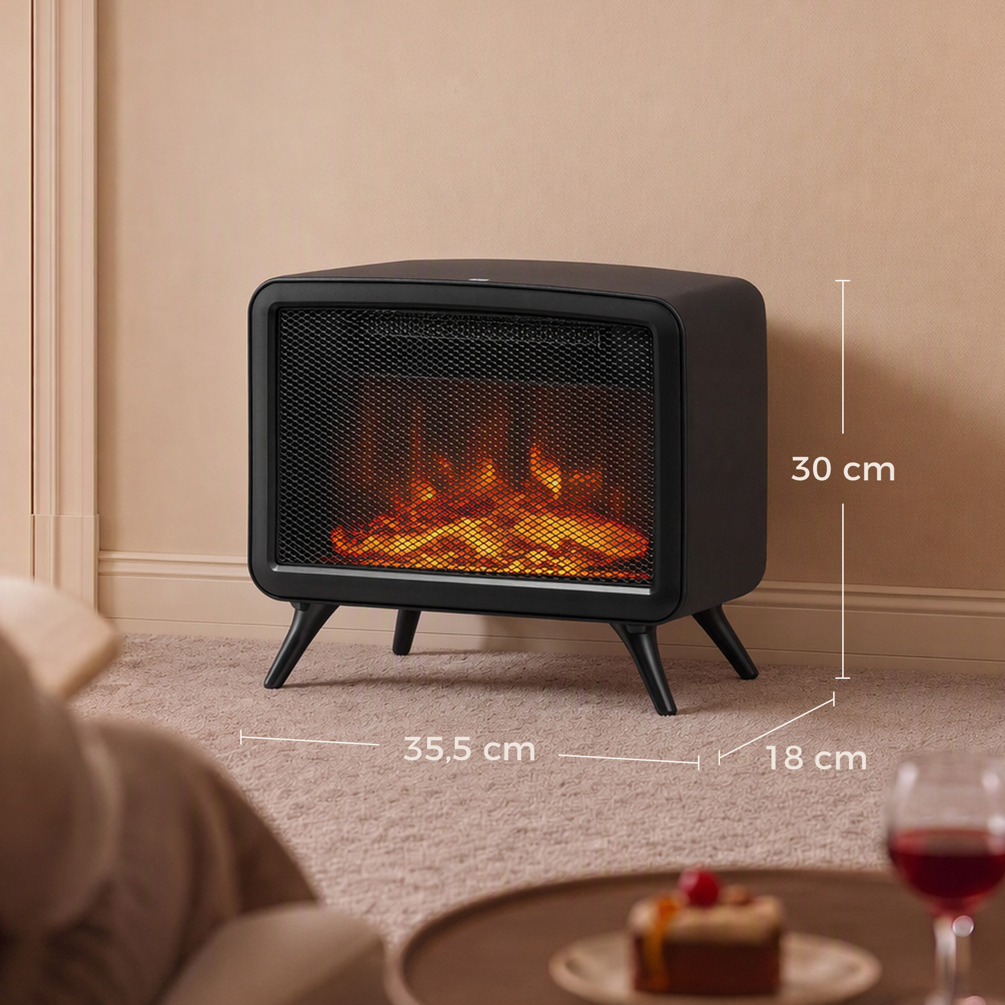 Elektrinis židinys su nuimamu pagrindu, 800/1600 W, juodas, 35,5 × 18 × 30 cm 2