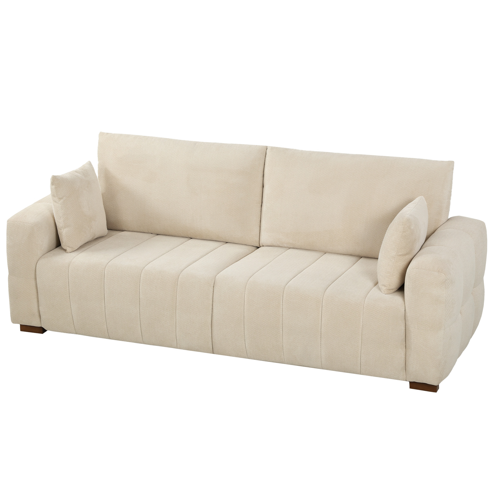 Trivietė sofa su aksominiu apmušalu, kreminė, 220 x 86 x 84 cm