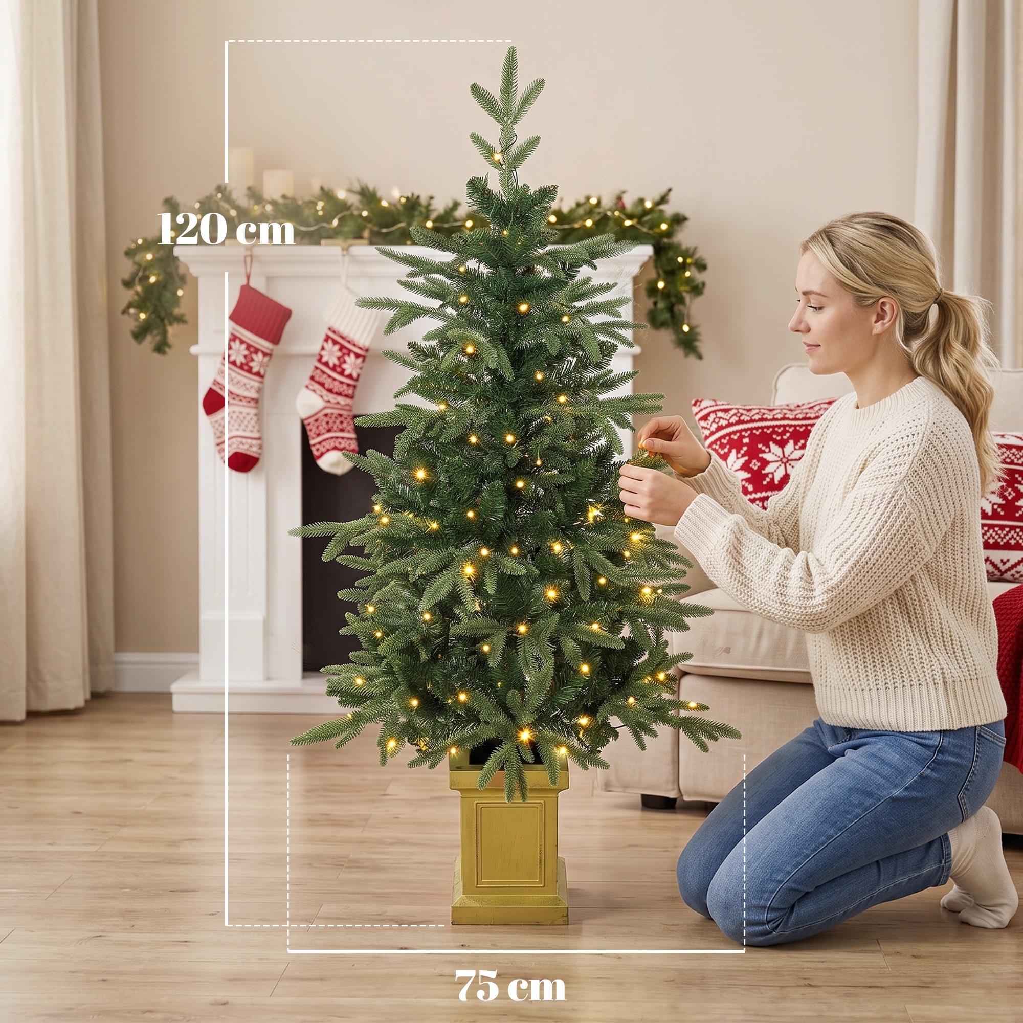 Dirbtinė kalėdinė eglutė su 110 LED, dviejų spalvų apšvietimu, žalia, 120 cm 2