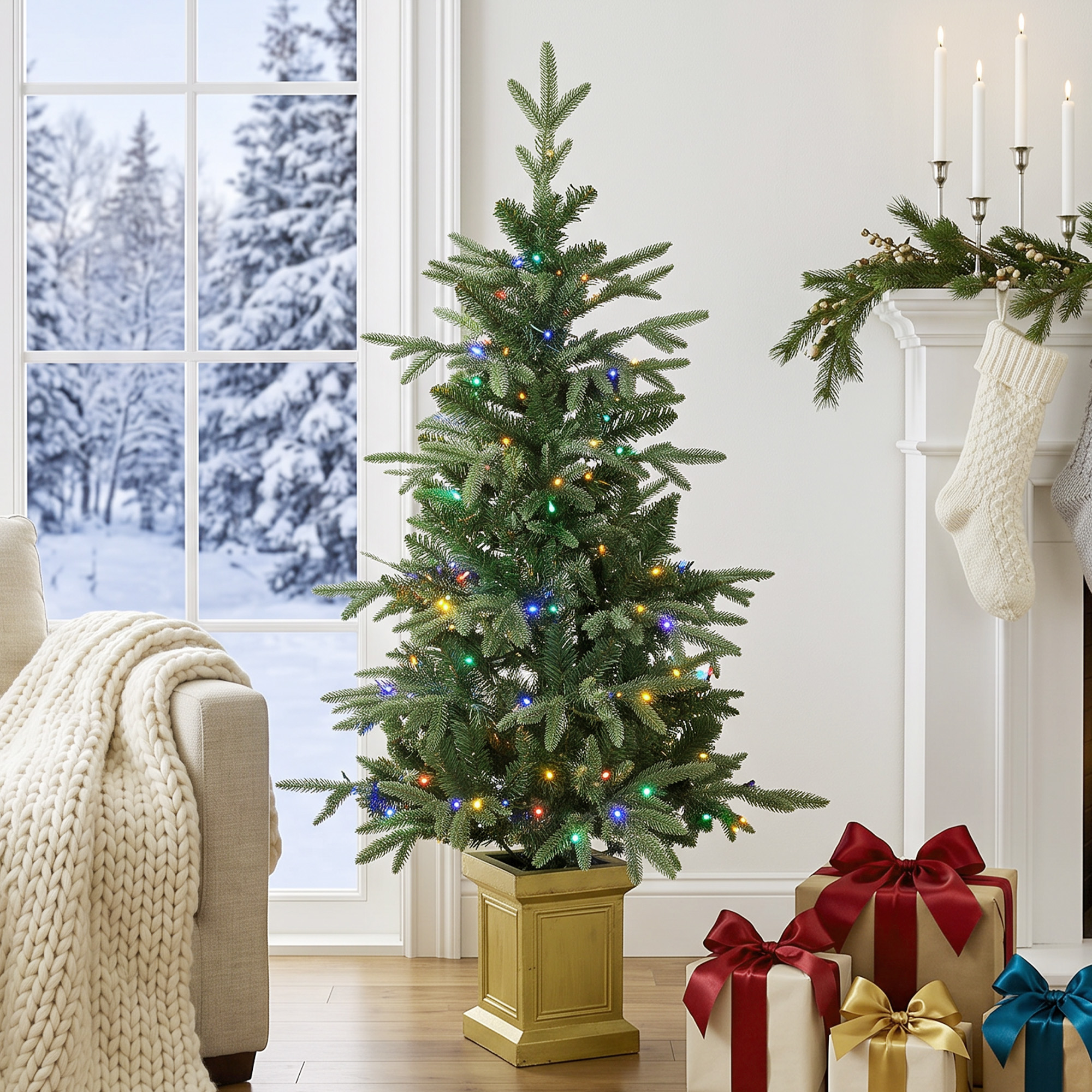 Dirbtinė kalėdinė eglutė su 110 LED, dviejų spalvų apšvietimu, žalia, 120 cm