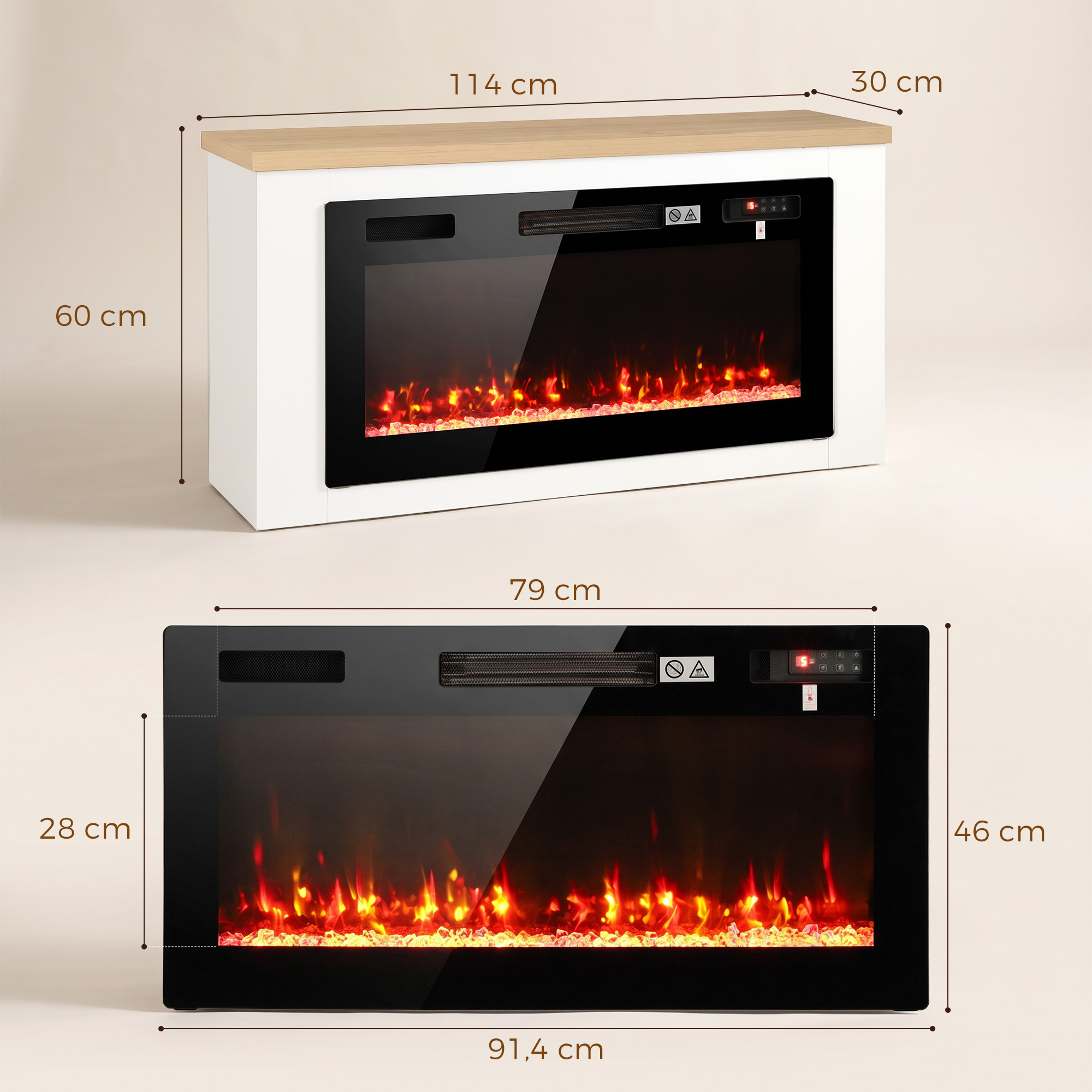 Elektrinis židinys su TV spintele, baltas, 114 × 30 × 60 cm 2
