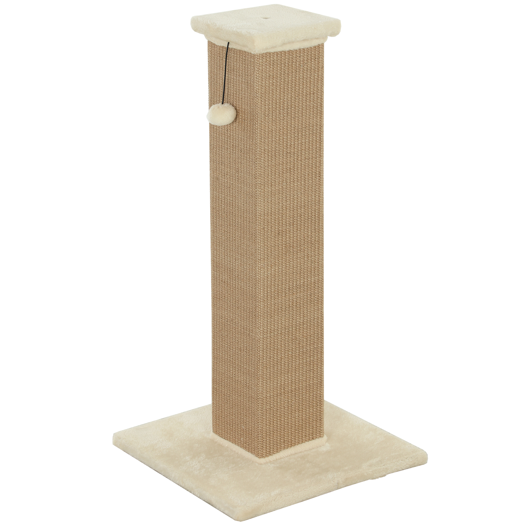 Kaķu skrāpējamais ar džutu un karājošu bumbiņu, smilškrāsas, 81 cm