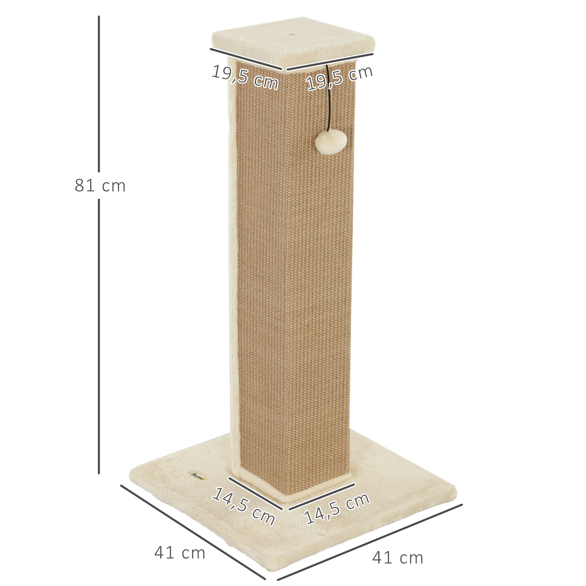 Kaķu skrāpējamais ar džutu un karājošu bumbiņu, smilškrāsas, 81 cm 2