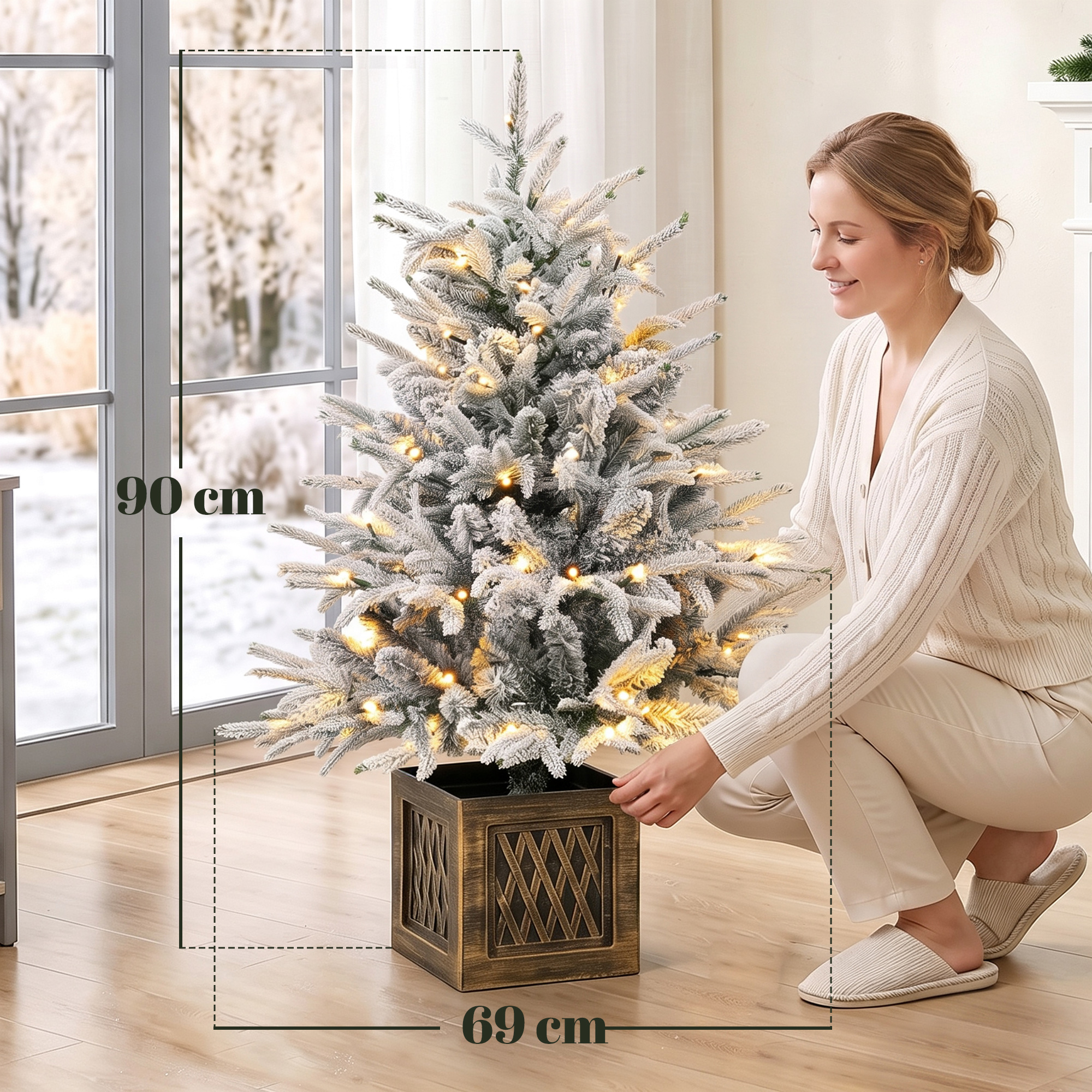 Kalėdinė eglutė su LED apšvietimu, apsnigta, žalia ir balta, 90 cm 2