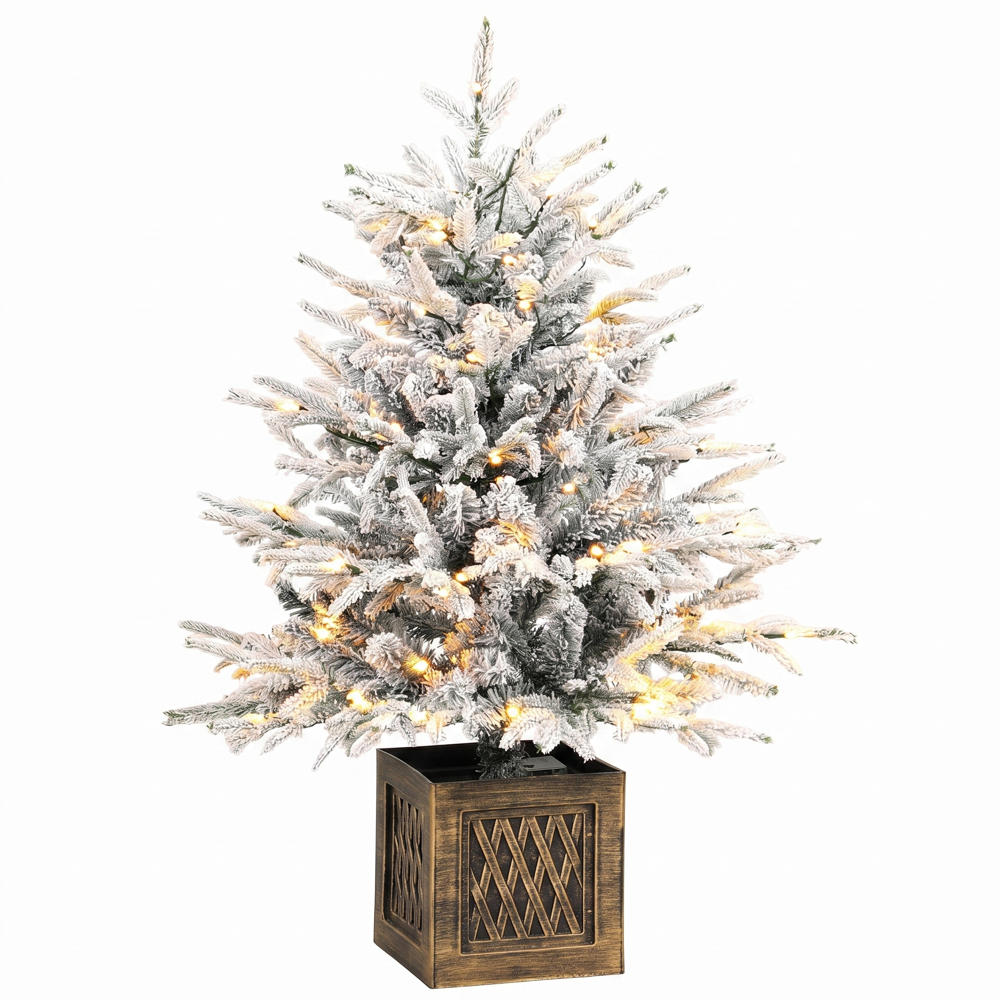 Kalėdinė eglutė su LED apšvietimu, apsnigta, žalia ir balta, 90 cm