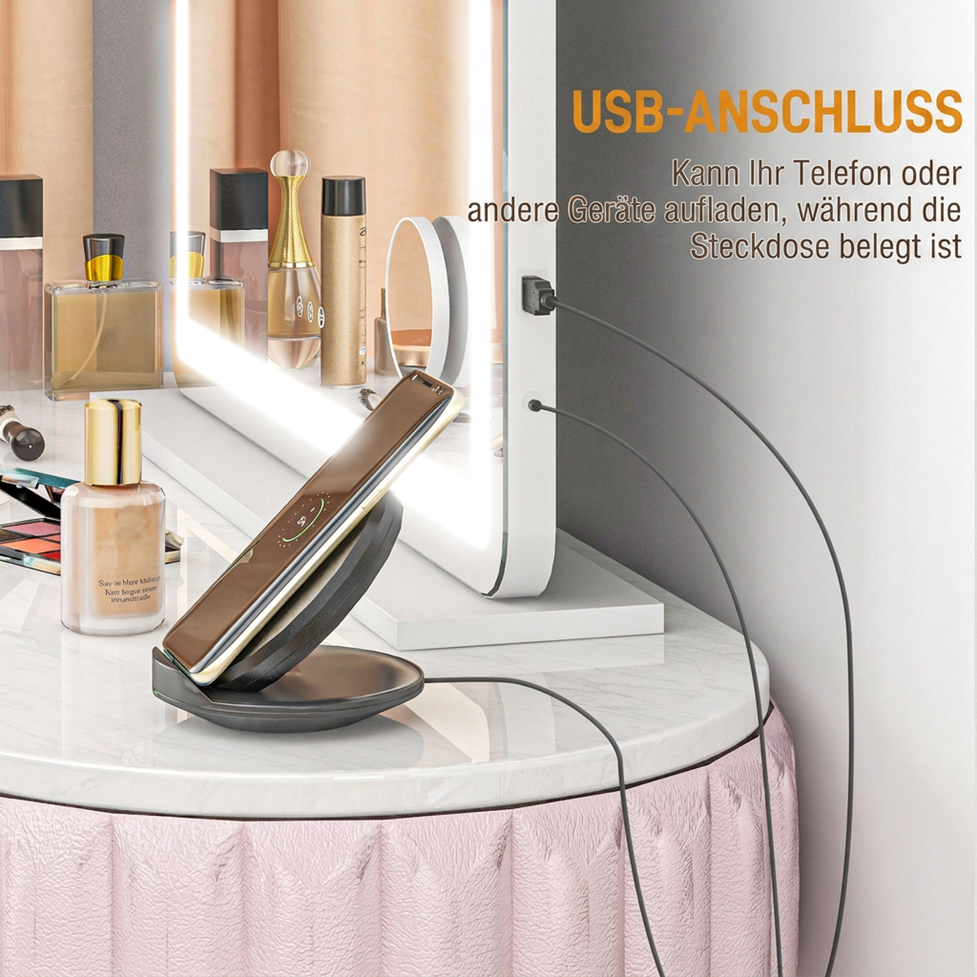 Kosmetinis LED veidrodis su USB jungtimi, baltas, 80 × 14 × 62 cm 3