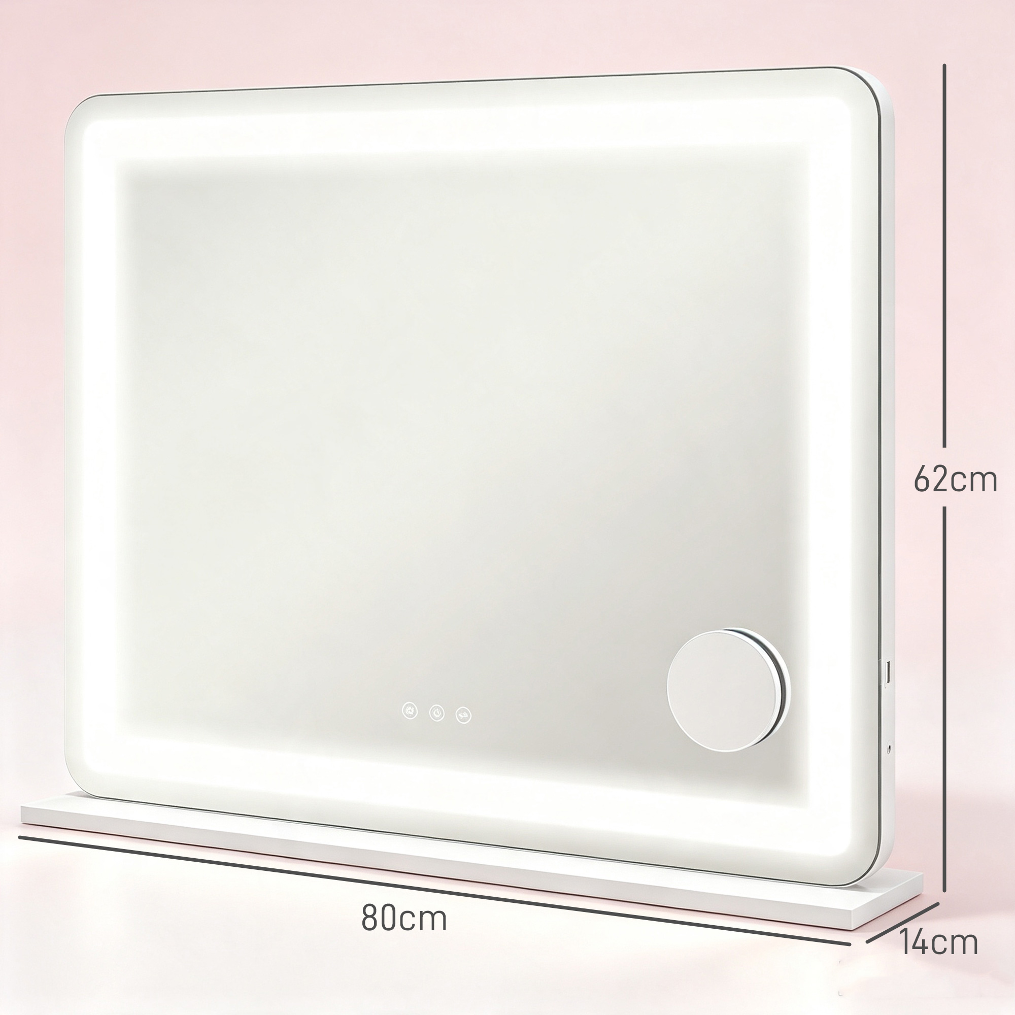 Kosmetinis LED veidrodis su USB jungtimi, baltas, 80 × 14 × 62 cm 2