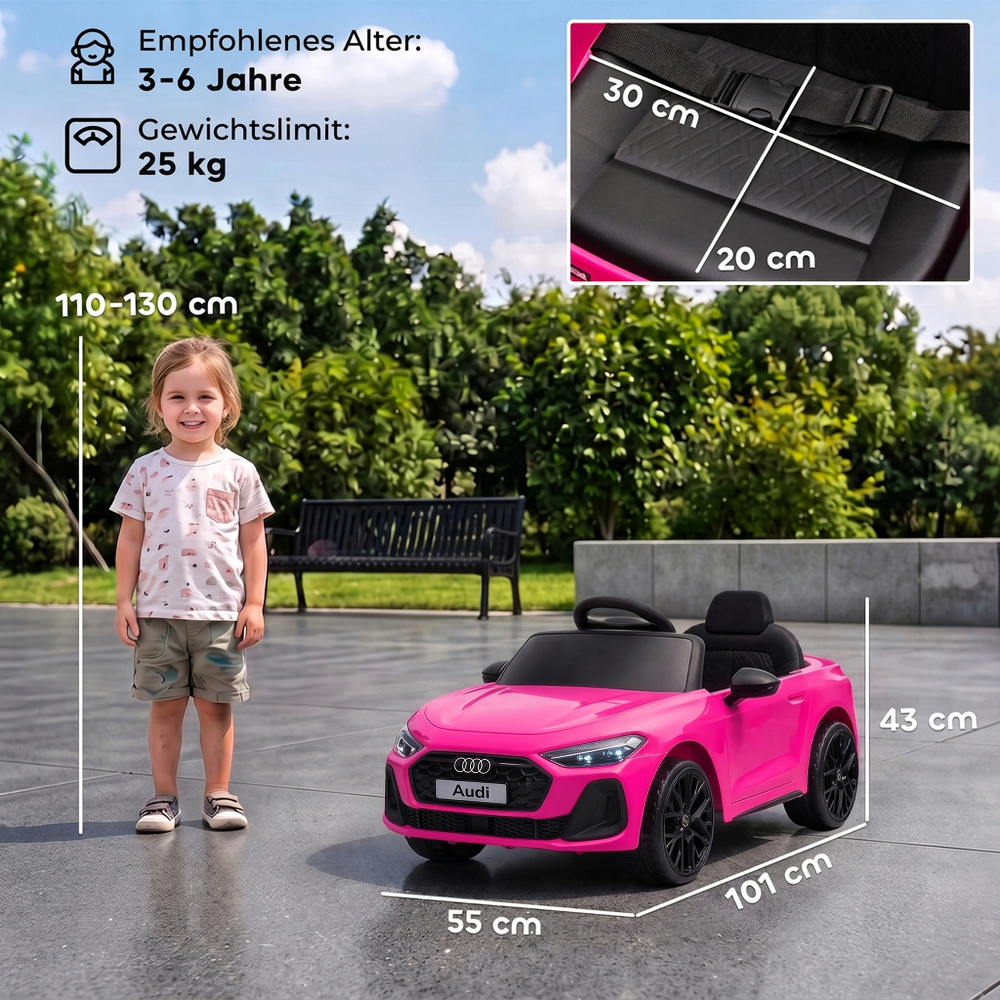 Bērnu elektromobilis licencēts Audi A5L ar 2,4 GHz tālvadības pulti, rozā, 101 × 55 × 43 cm 2